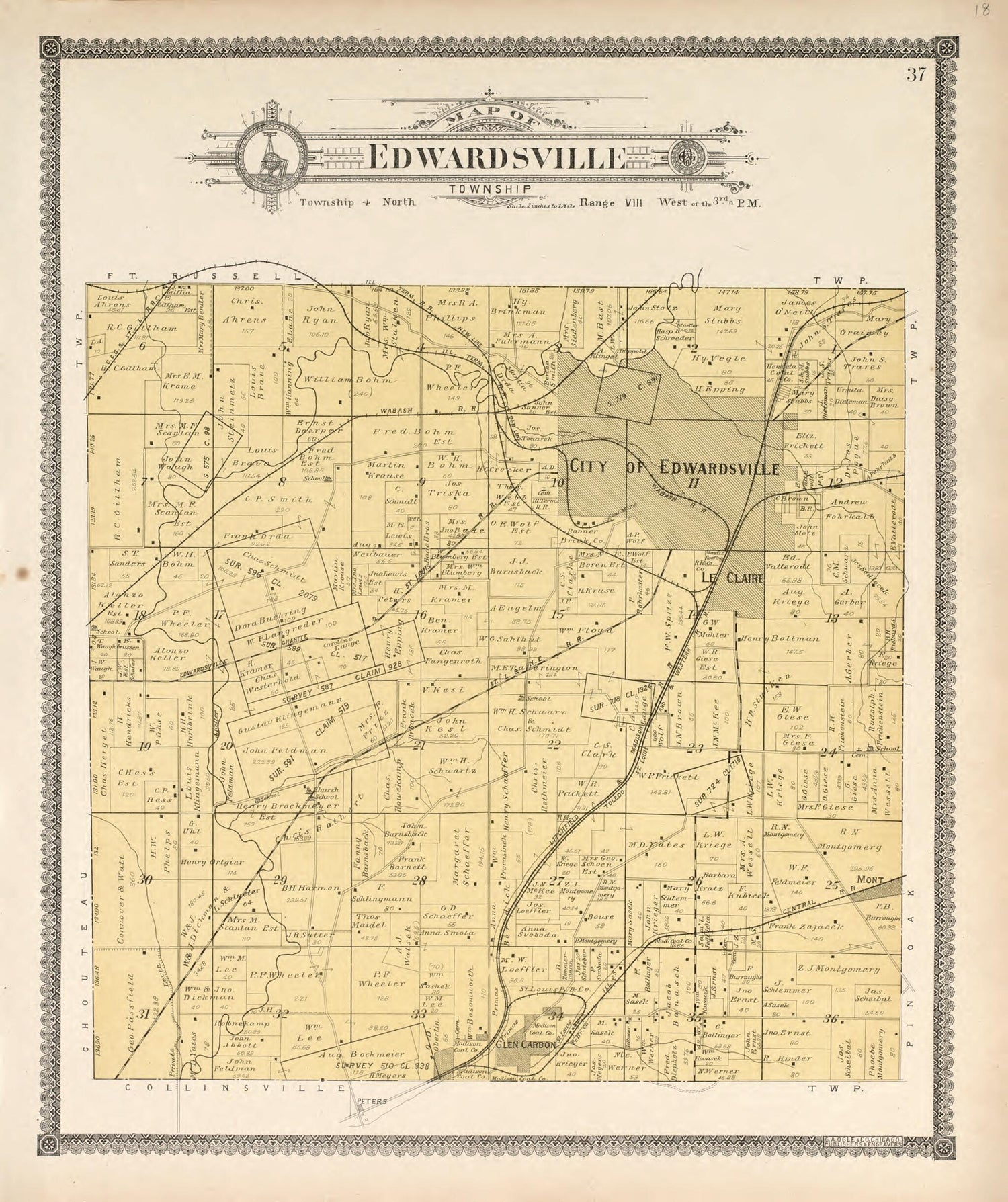 This old map of Edwardsville Township from Standard Atlas of Madison County, Illinois from 1906 was created by  Geo. A. Ogle &amp; Co in 1906