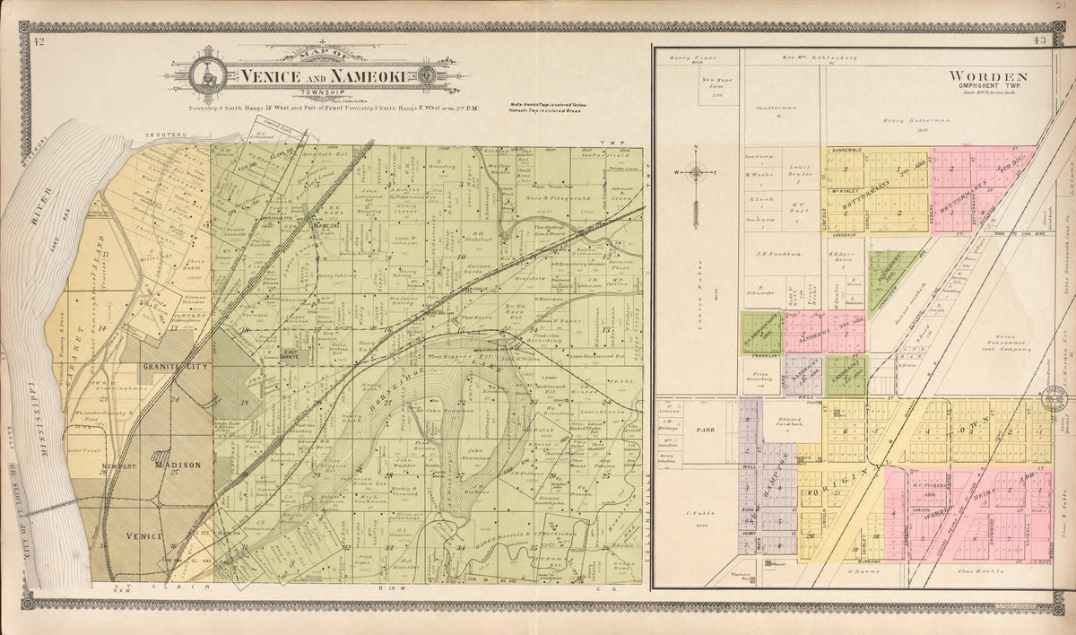 Venice and Nameoki Township - Worden from Standard Atlas of Madison County, Illinois 1906 by Relic Map Company