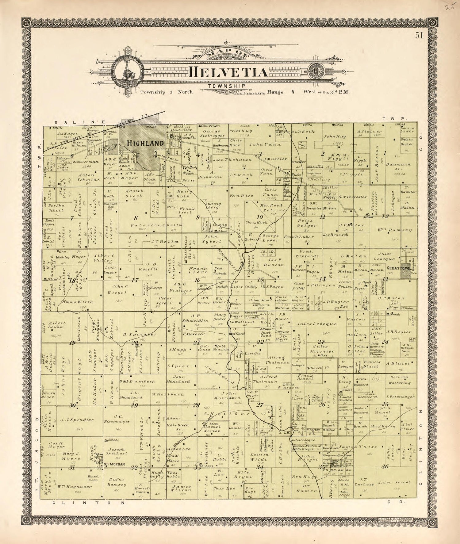 This old map of Helvetia Township from Standard Atlas of Madison County, Illinois from 1906 was created by  Geo. A. Ogle &amp; Co in 1906