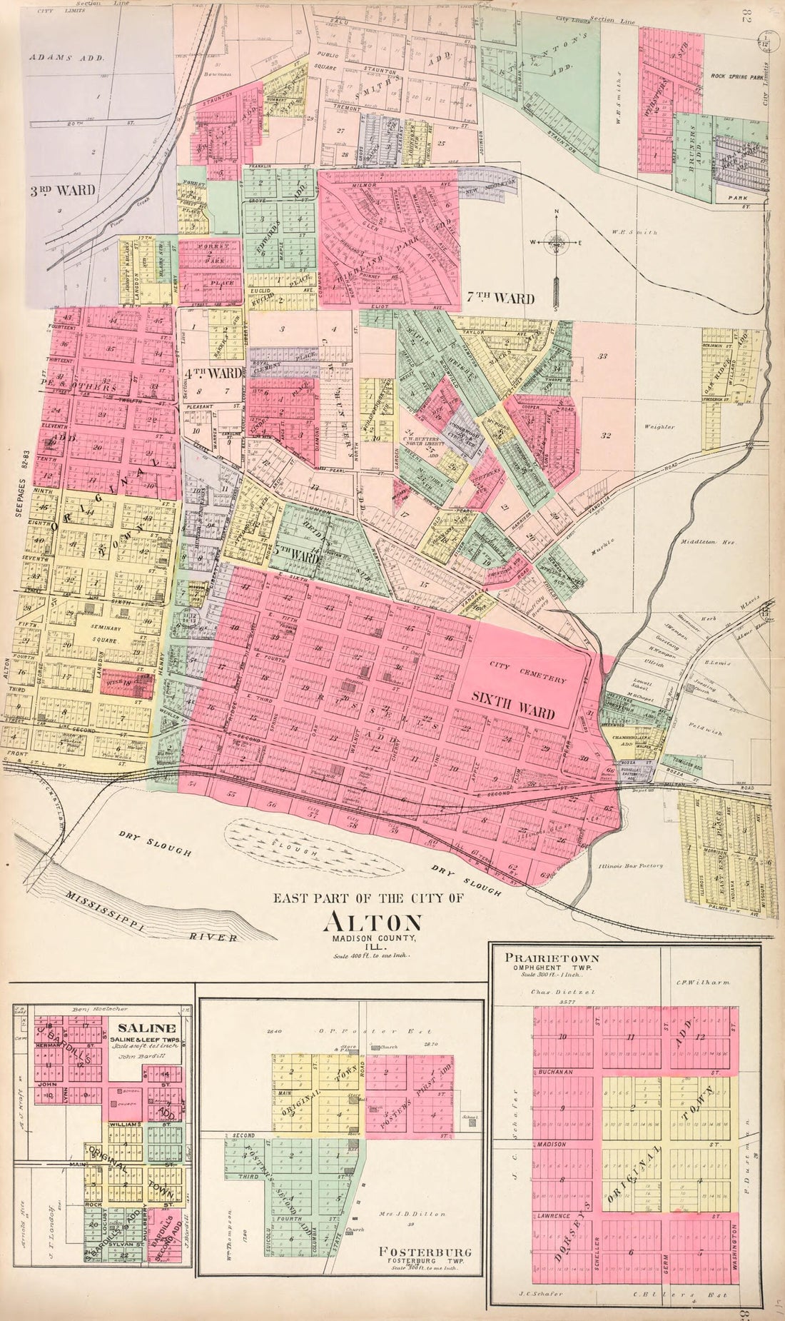 This old map of Alton - Saline - Fosterburg - Prairietown from Standard Atlas of Madison County, Illinois from 1906 was created by  Geo. A. Ogle &amp; Co in 1906
