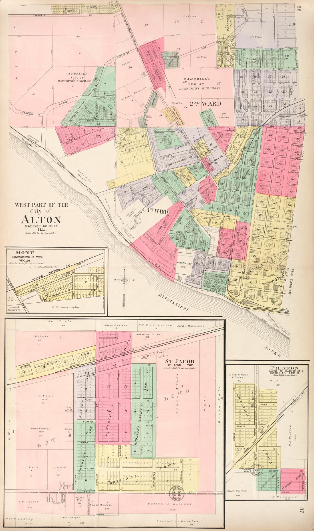 This old map of West Part of Alton - Mont - St. Jacob - Pierron from Standard Atlas of Madison County, Illinois from 1906 was created by  Geo. A. Ogle &amp; Co in 1906