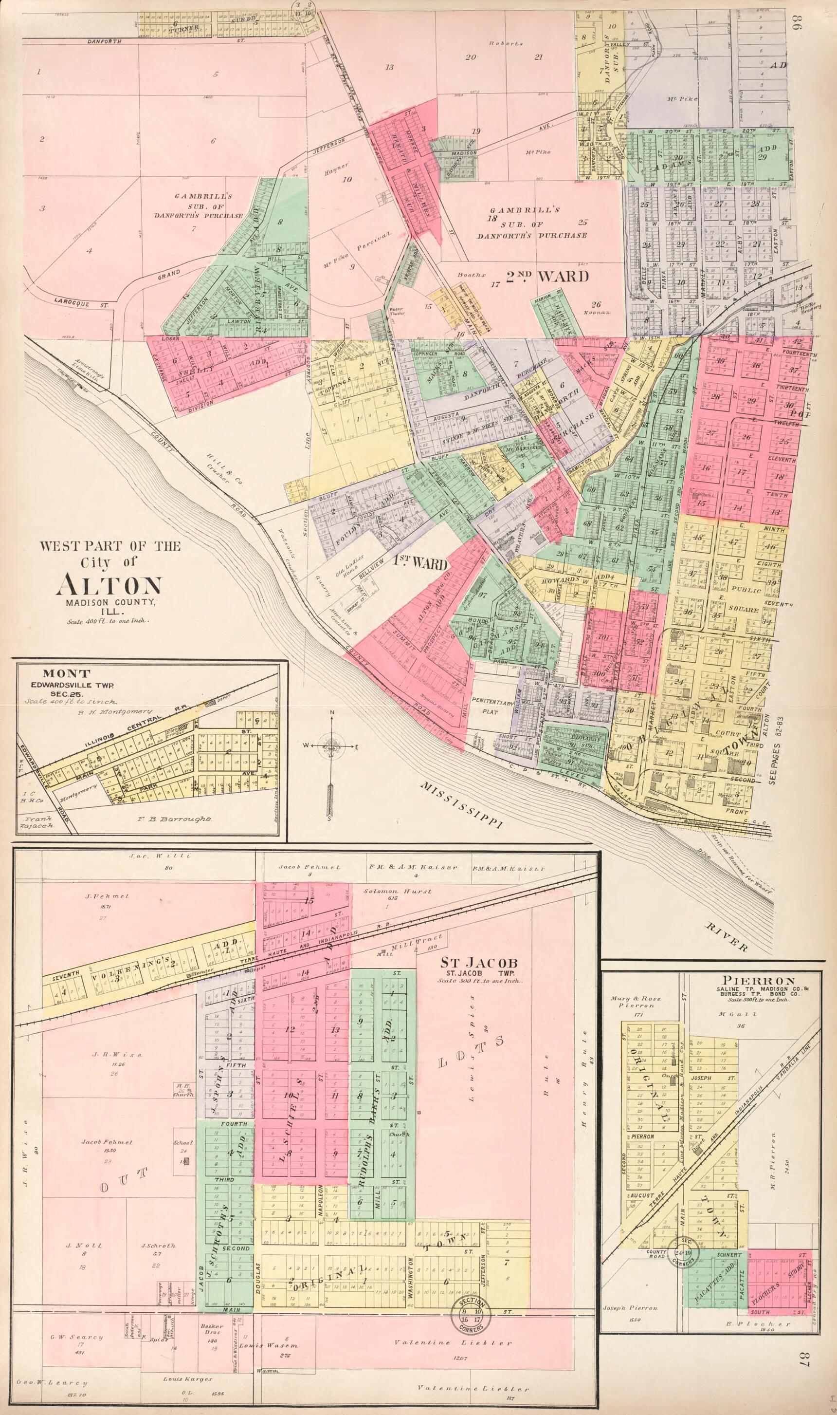 This old map of West Part of Alton - Mont - St. Jacob - Pierron from Standard Atlas of Madison County, Illinois from 1906 was created by  Geo. A. Ogle &amp; Co in 1906