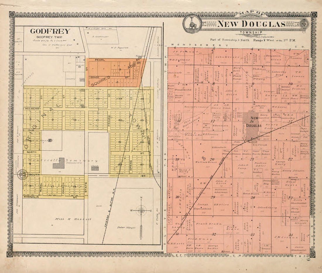 This old map of Godfrey - New Douglas from Standard Atlas of Madison County, Illinois from 1906 was created by  Geo. A. Ogle &amp; Co in 1906