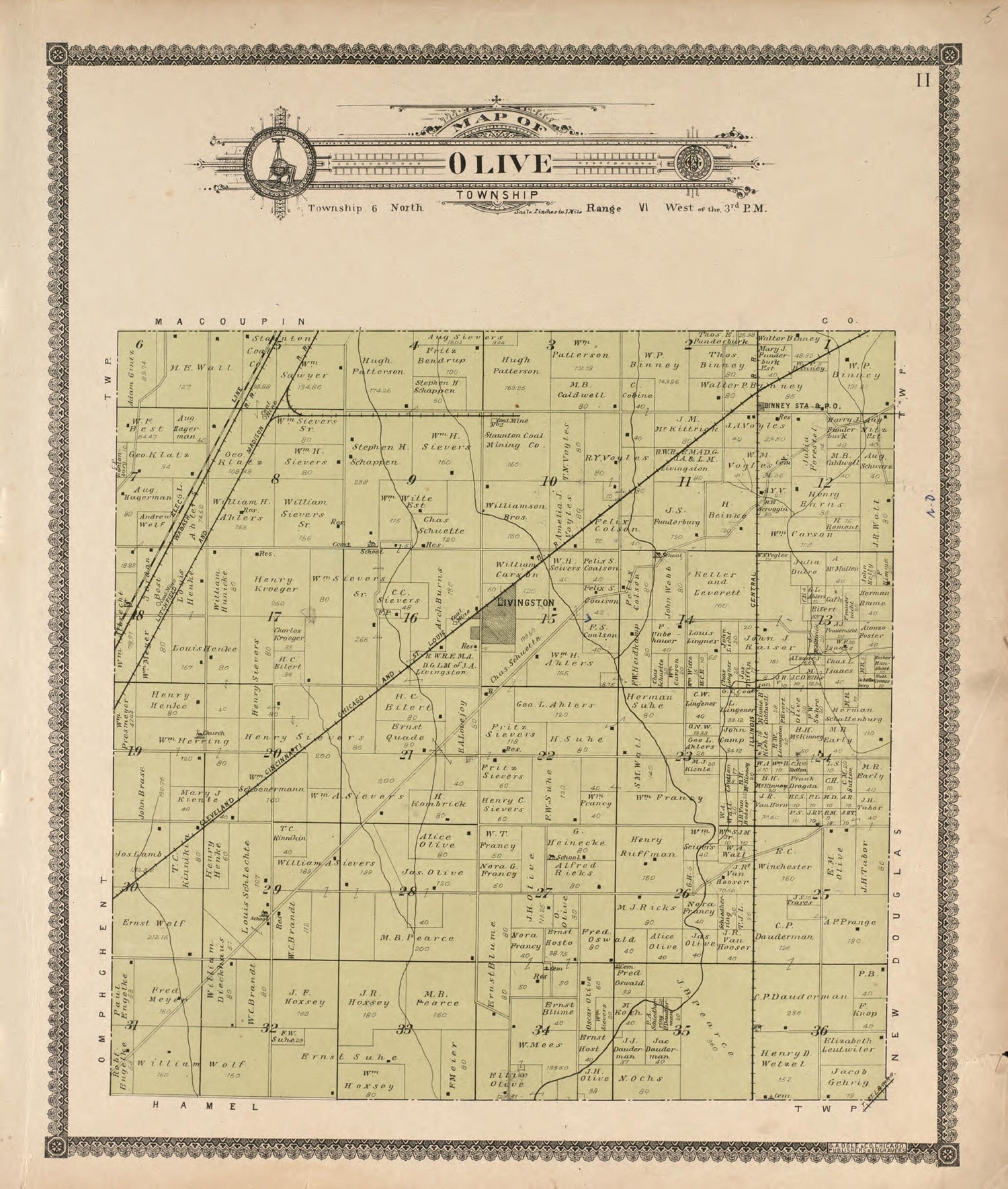 This old map of Olive Township from Standard Atlas of Madison County, Illinois from 1906 was created by  Geo. A. Ogle &amp; Co in 1906