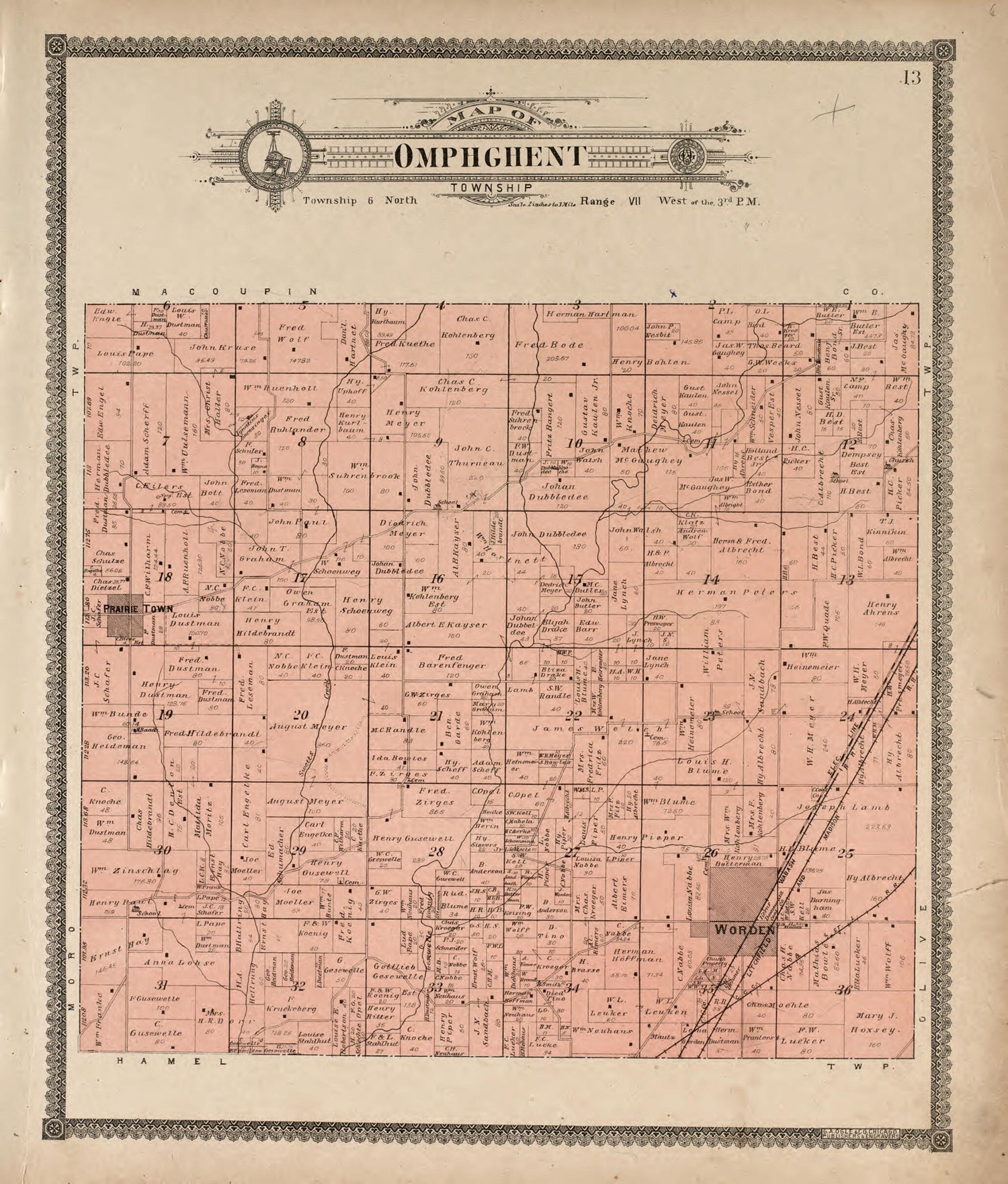 This old map of Omphghent Township from Standard Atlas of Madison County, Illinois from 1906 was created by  Geo. A. Ogle &amp; Co in 1906