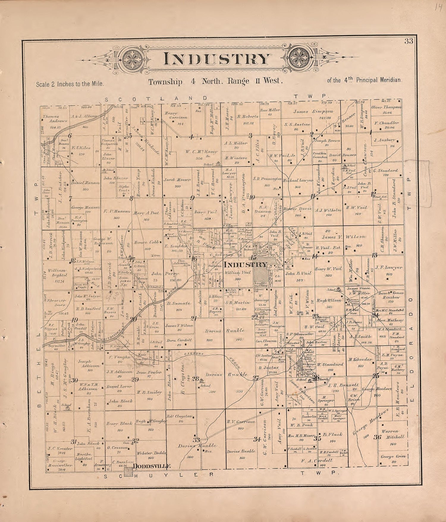 This old map of Industry from Plat Book of McDonough County, Illinois from 1893 was created by  Occidental Publishing Company in 1893