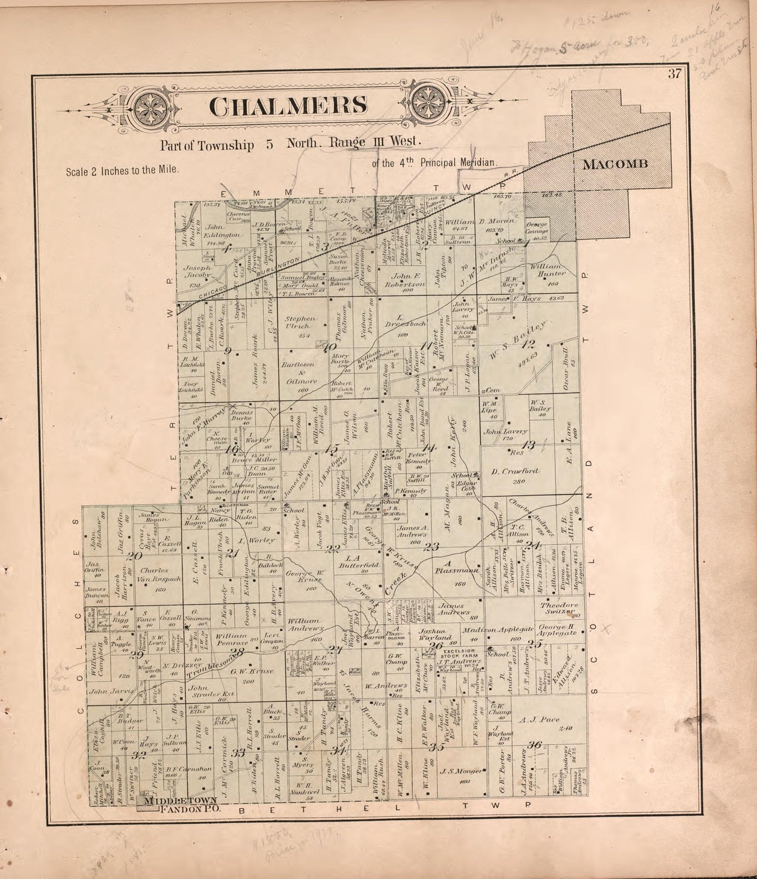 This old map of Chalmers from Plat Book of McDonough County, Illinois from 1893 was created by  Occidental Publishing Company in 1893