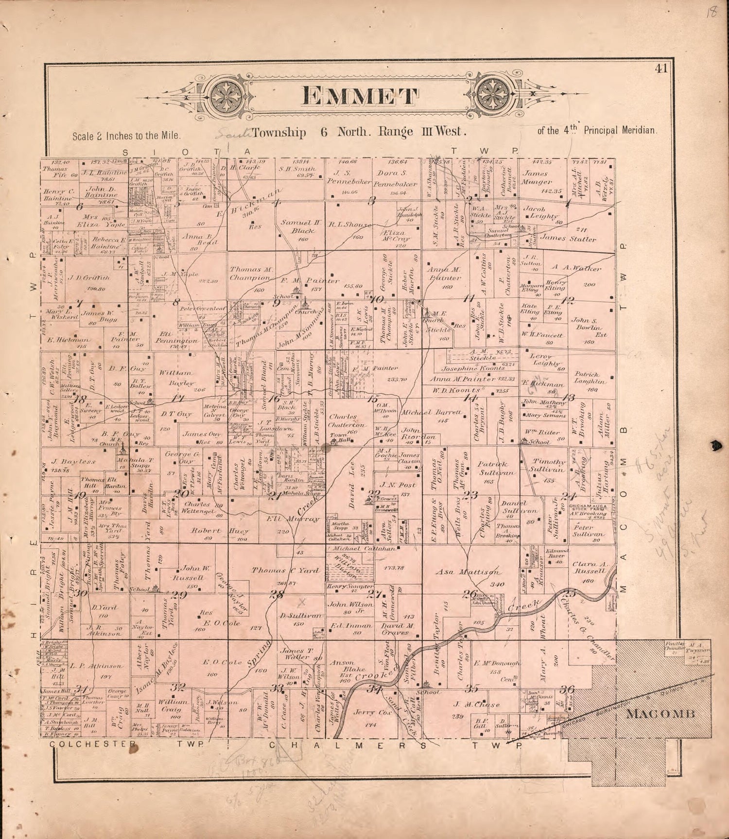 This old map of Emmet from Plat Book of McDonough County, Illinois from 1893 was created by  Occidental Publishing Company in 1893