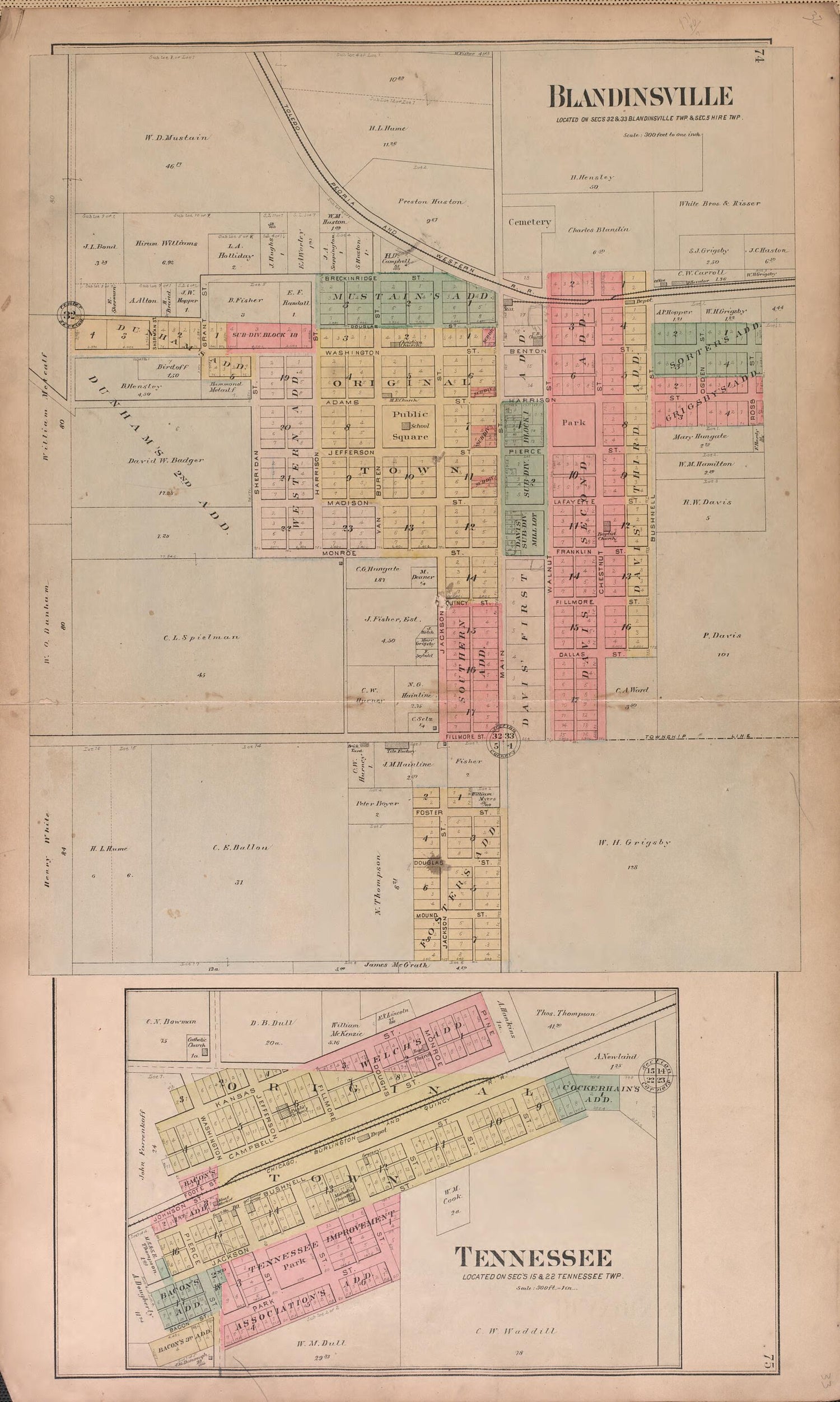 This old map of Blandinsville from Plat Book of McDonough County, Illinois from 1893 was created by  Occidental Publishing Company in 1893