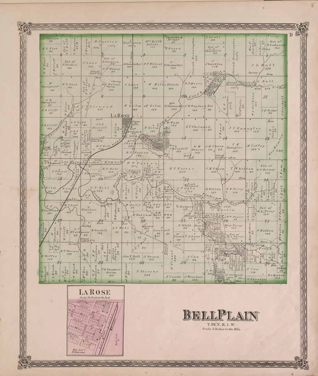 This old map of BellPlain from State of Illinois Combined Town, County, State, National and General Atlas from 1870 was created by  Warner &amp; Beers in 1870