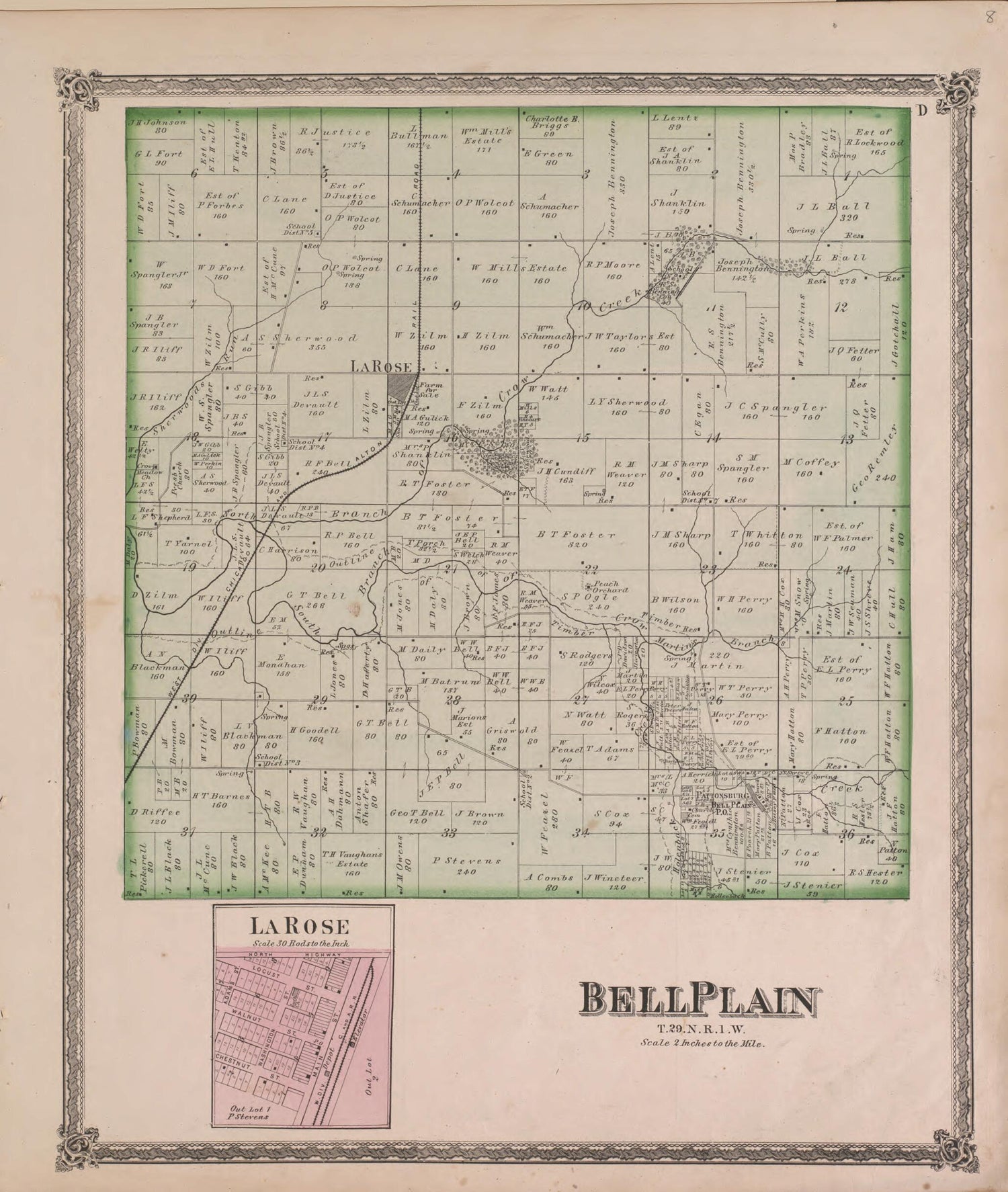 This old map of BellPlain from State of Illinois Combined Town, County, State, National and General Atlas from 1870 was created by  Warner &amp; Beers in 1870