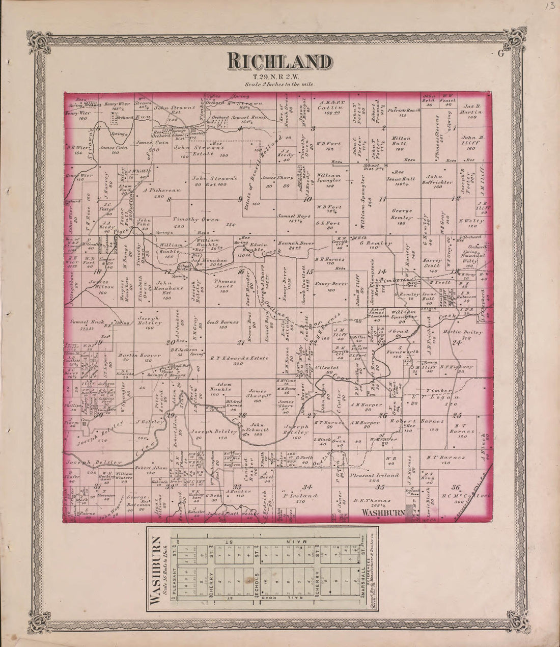This old map of Richland from State of Illinois Combined Town, County, State, National and General Atlas from 1870 was created by  Warner &amp; Beers in 1870