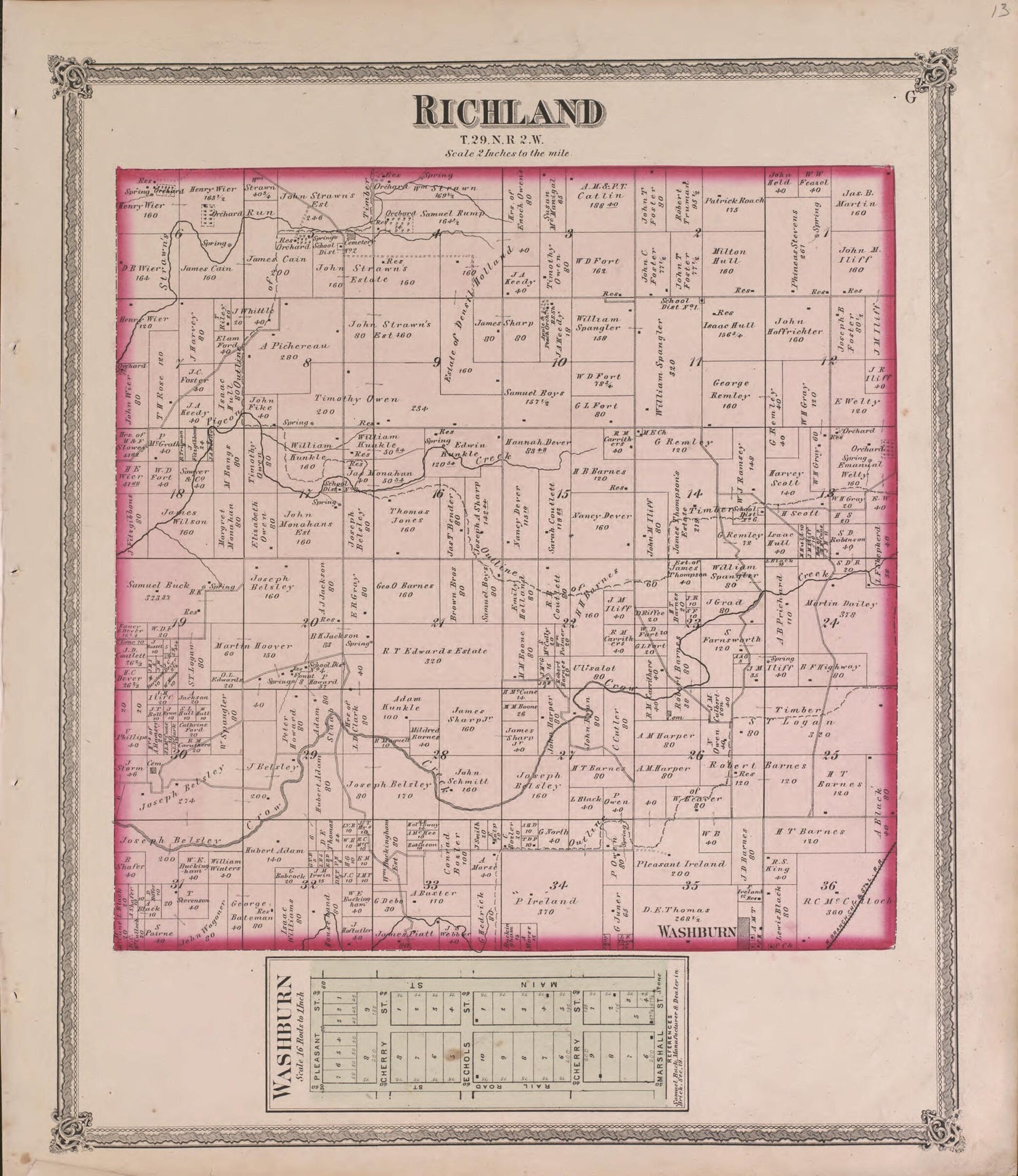 This old map of Richland from State of Illinois Combined Town, County, State, National and General Atlas from 1870 was created by  Warner &amp; Beers in 1870