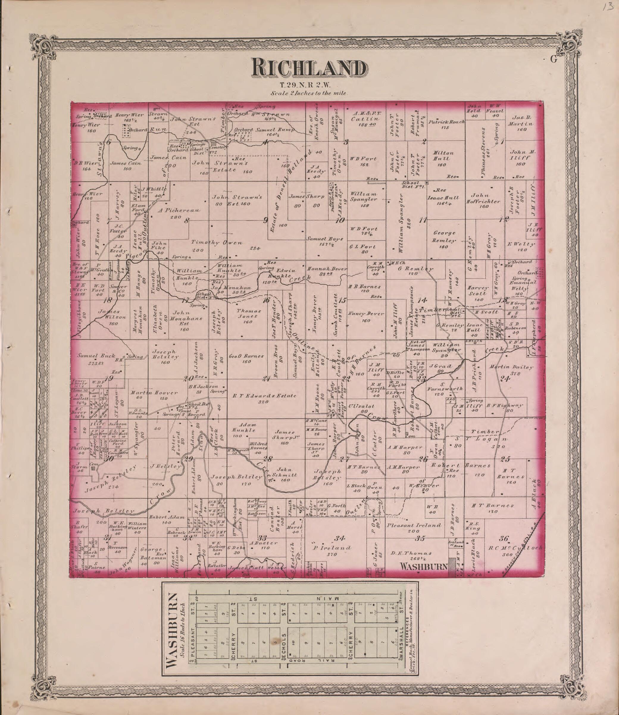 This old map of Richland from State of Illinois Combined Town, County, State, National and General Atlas from 1870 was created by  Warner &amp; Beers in 1870