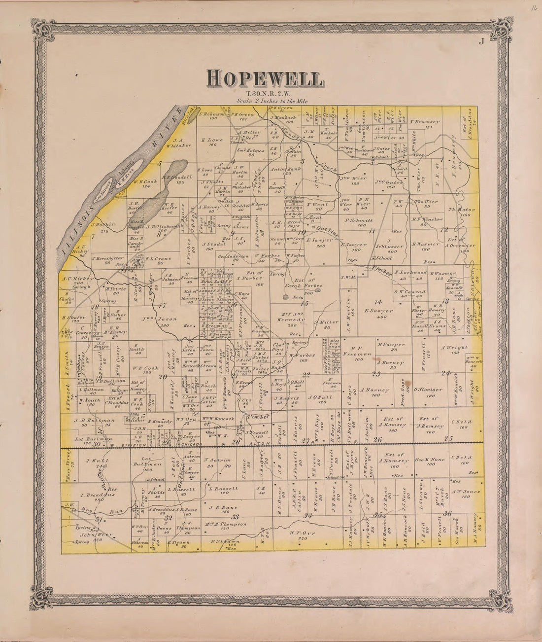This old map of Hopewell from State of Illinois Combined Town, County, State, National and General Atlas from 1870 was created by  Warner &amp; Beers in 1870
