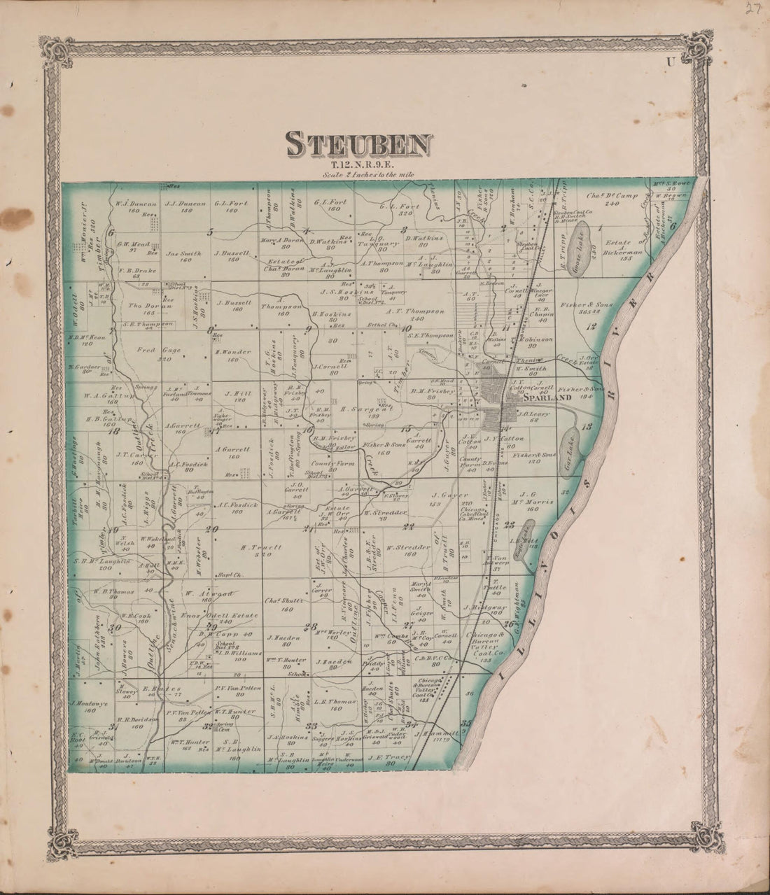 This old map of Steuben from State of Illinois Combined Town, County, State, National and General Atlas from 1870 was created by  Warner &amp; Beers in 1870