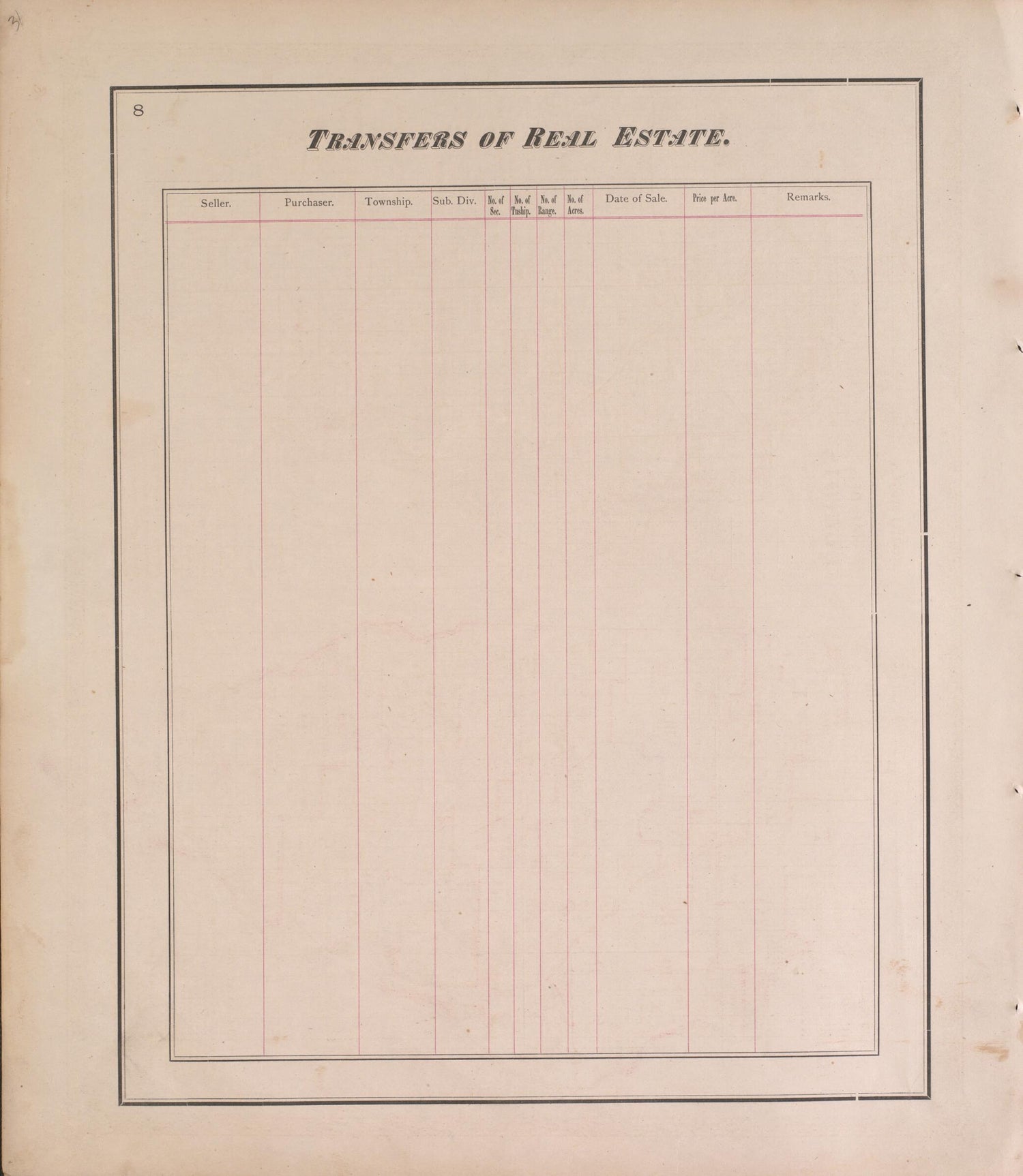 This old map of Transfers of Real Estate from State of Illinois Combined Town, County, State, National and General Atlas from 1870 was created by  Warner &amp; Beers in 1870