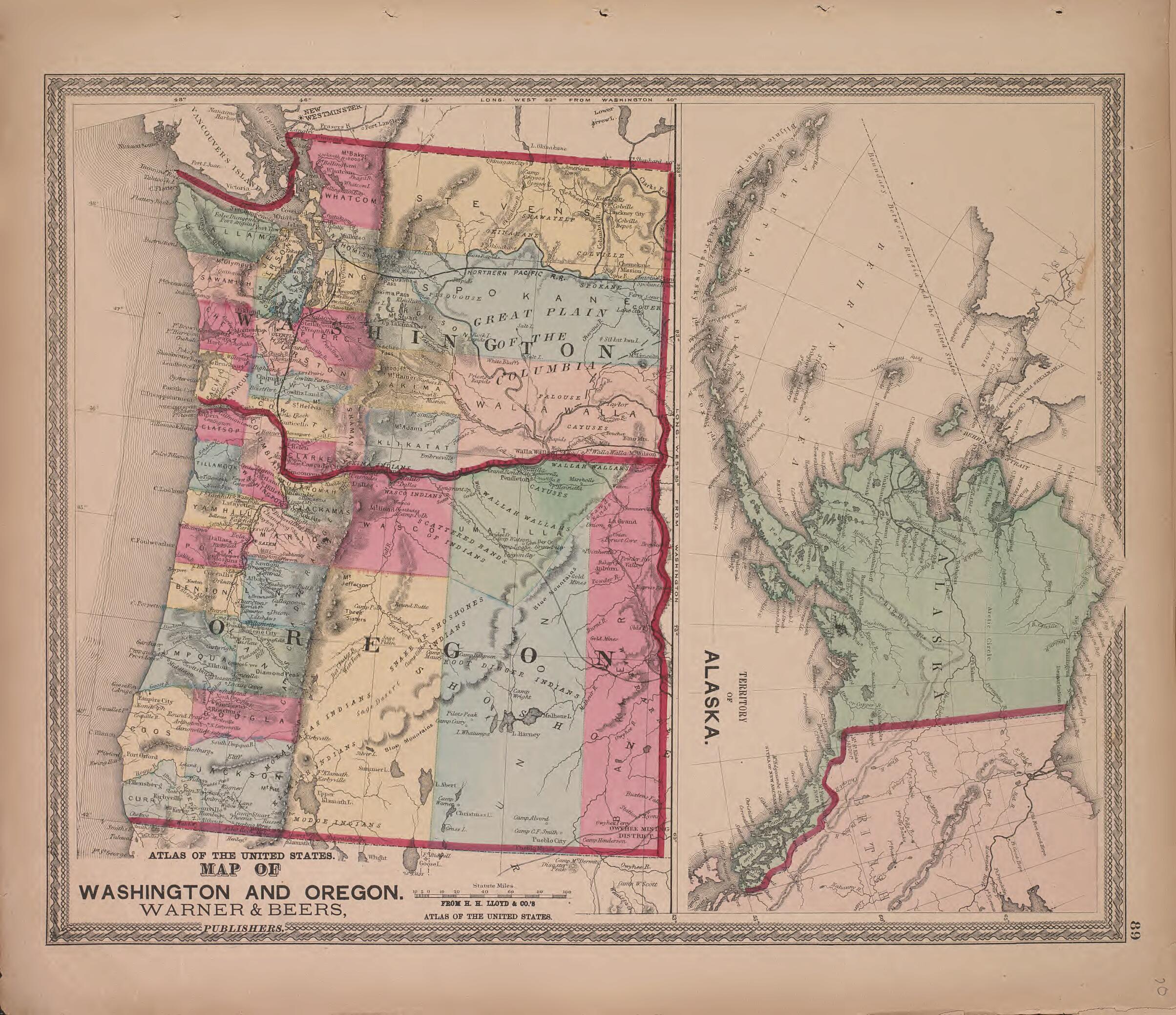 This old map of Map of Washington and Oregon from State of Illinois Combined Town, County, State, National and General Atlas from 1870 was created by  Warner &amp; Beers in 1870