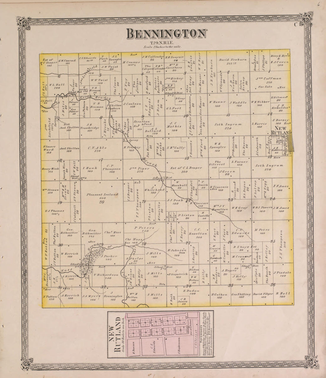 This old map of Bennington from State of Illinois Combined Town, County, State, National and General Atlas from 1870 was created by  Warner &amp; Beers in 1870