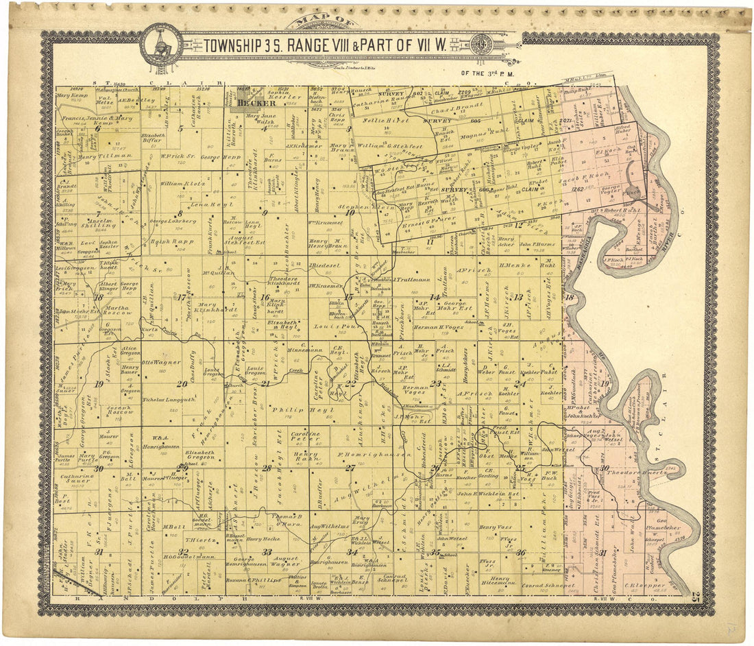 This old map of Map of Township 3 S. Range VIII W. from Standard Atlas of Monroe County, Illinois from 1901 was created by  Geo. A. Ogle &amp; Co in 1901