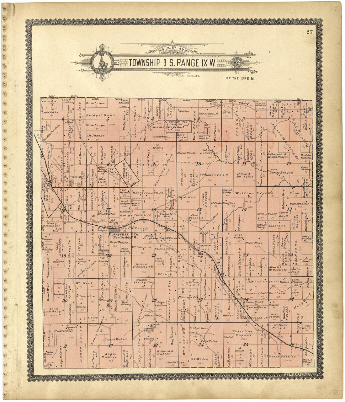 This old map of Map of Township 3 S. Range IX W. from Standard Atlas of Monroe County, Illinois from 1901 was created by  Geo. A. Ogle &amp; Co in 1901