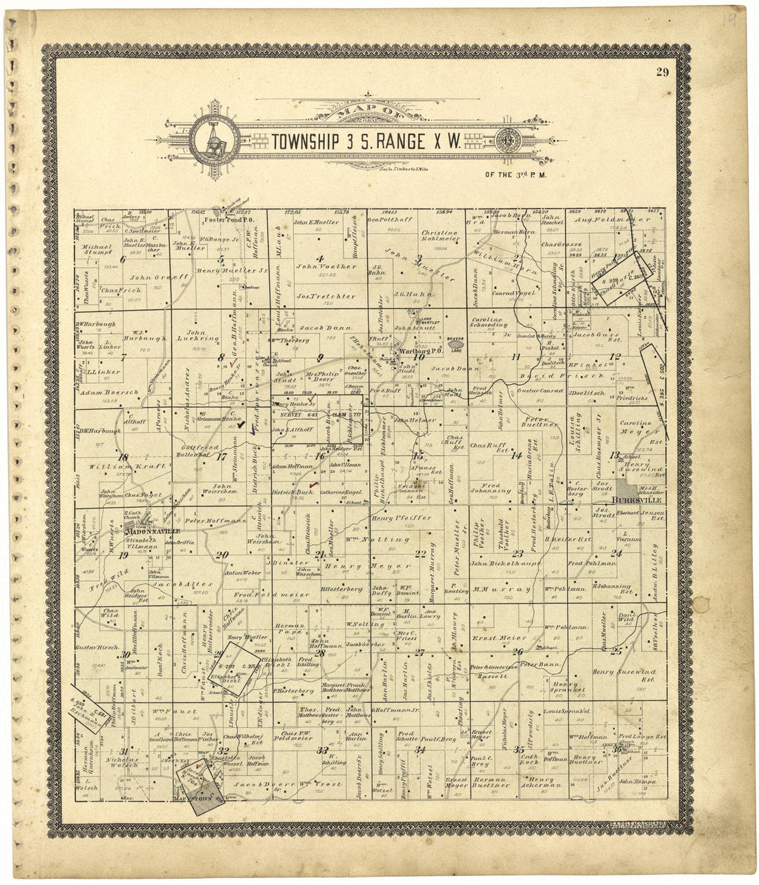 This old map of Map of Township 3 S. Range X W. from Standard Atlas of Monroe County, Illinois from 1901 was created by  Geo. A. Ogle &amp; Co in 1901
