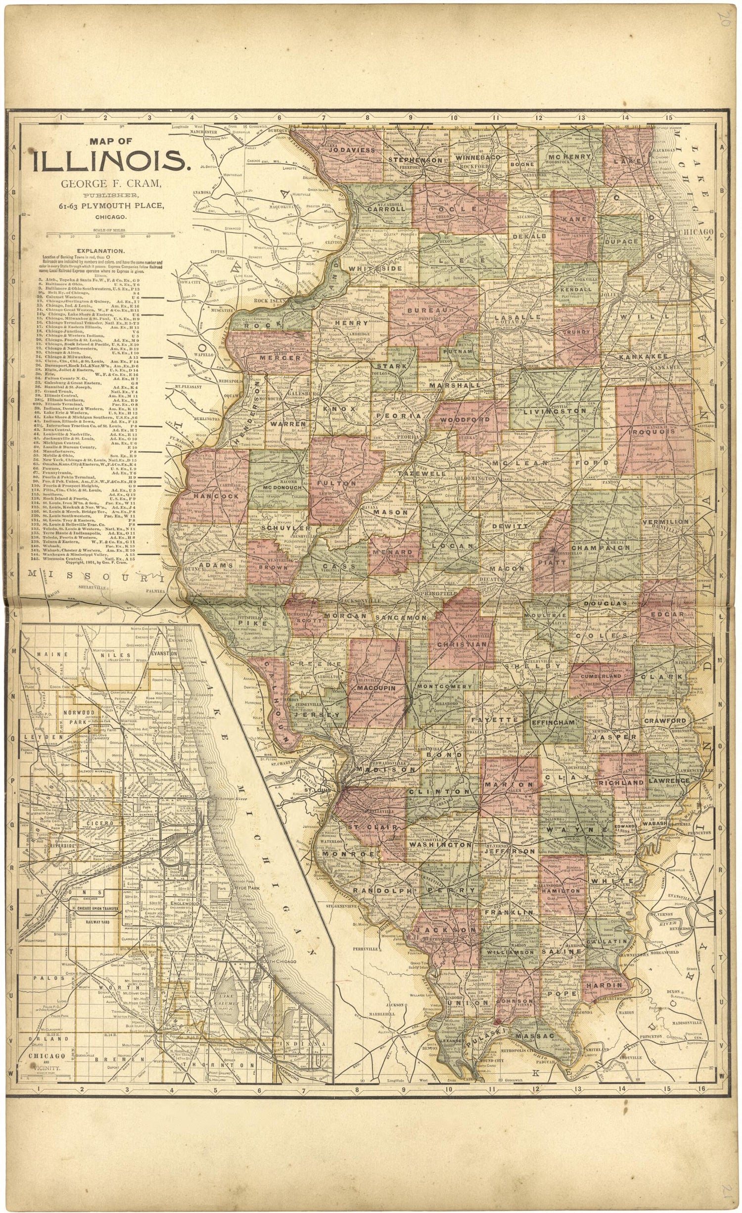 This old map of Map of Illinois from Standard Atlas of Monroe County, Illinois from 1901 was created by  Geo. A. Ogle &amp; Co in 1901