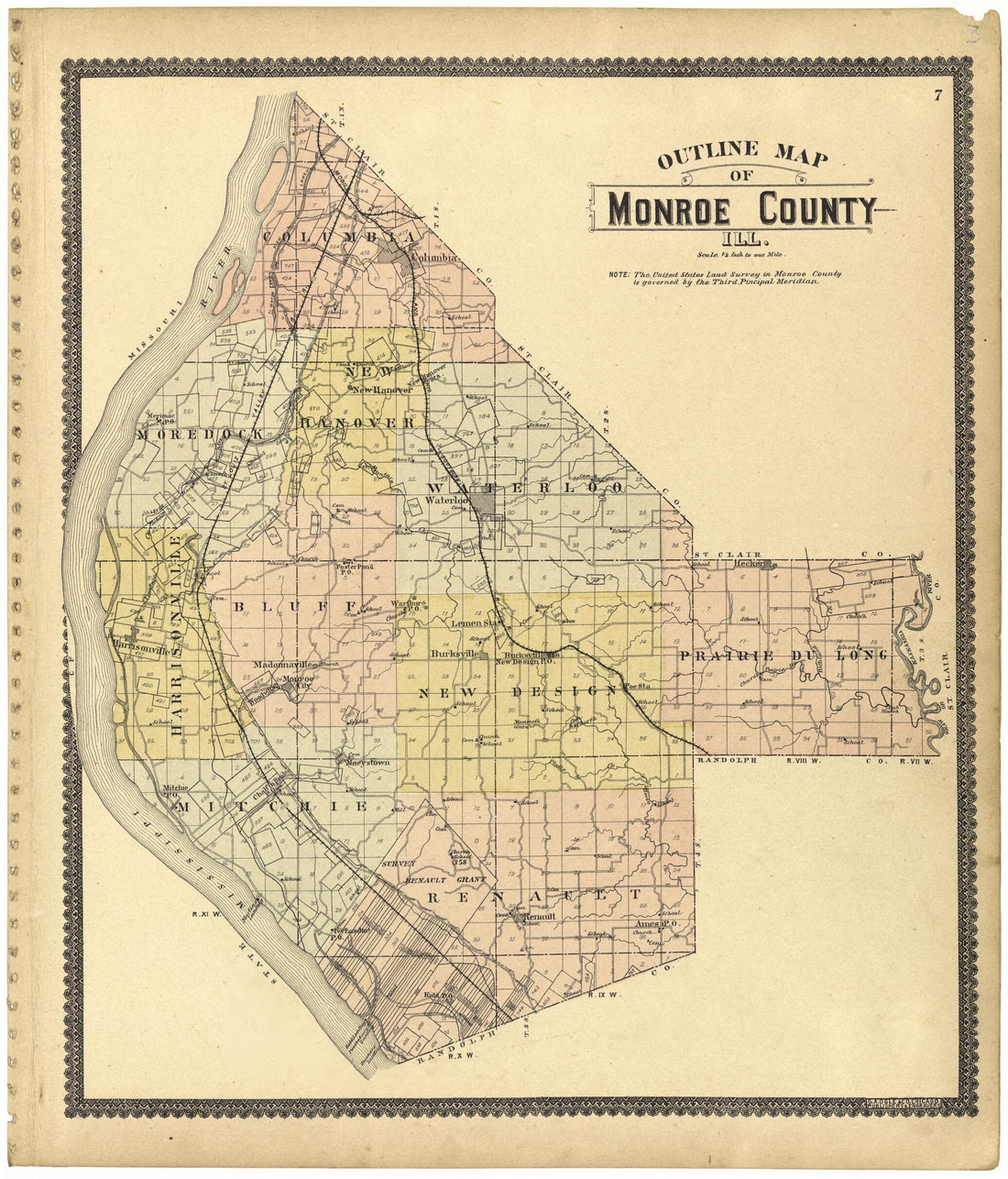 This old map of Outline Map of Monroe County, Illinois from Standard Atlas of Monroe County, Illinois from 1901 was created by  Geo. A. Ogle &amp; Co in 1901