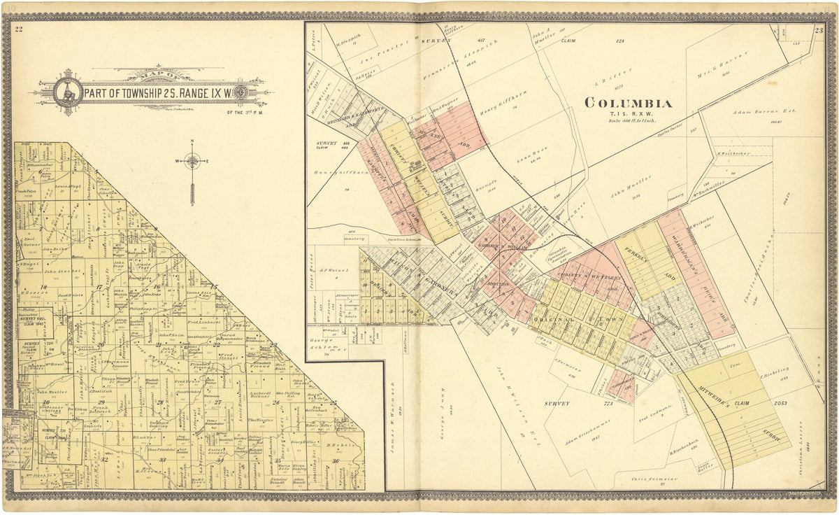 Map of Part of Township 2 S. Range IX W. from Standard Atlas of Monroe County, Illinois 1901 by Relic Map Company