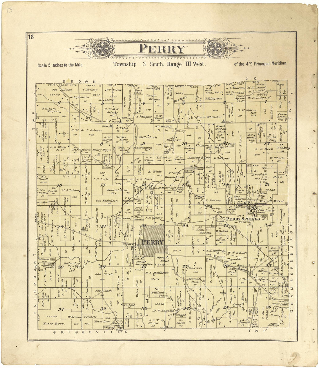 This old map of Perry from Standard Atlas of Pike County, Illinois from 1895 was created by  Geo. A. Ogle &amp; Co in 1895