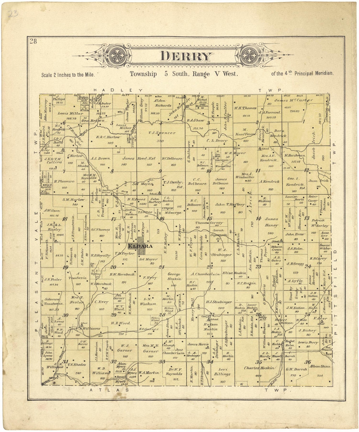 This old map of Derry from Standard Atlas of Pike County, Illinois from 1895 was created by  Geo. A. Ogle &amp; Co in 1895
