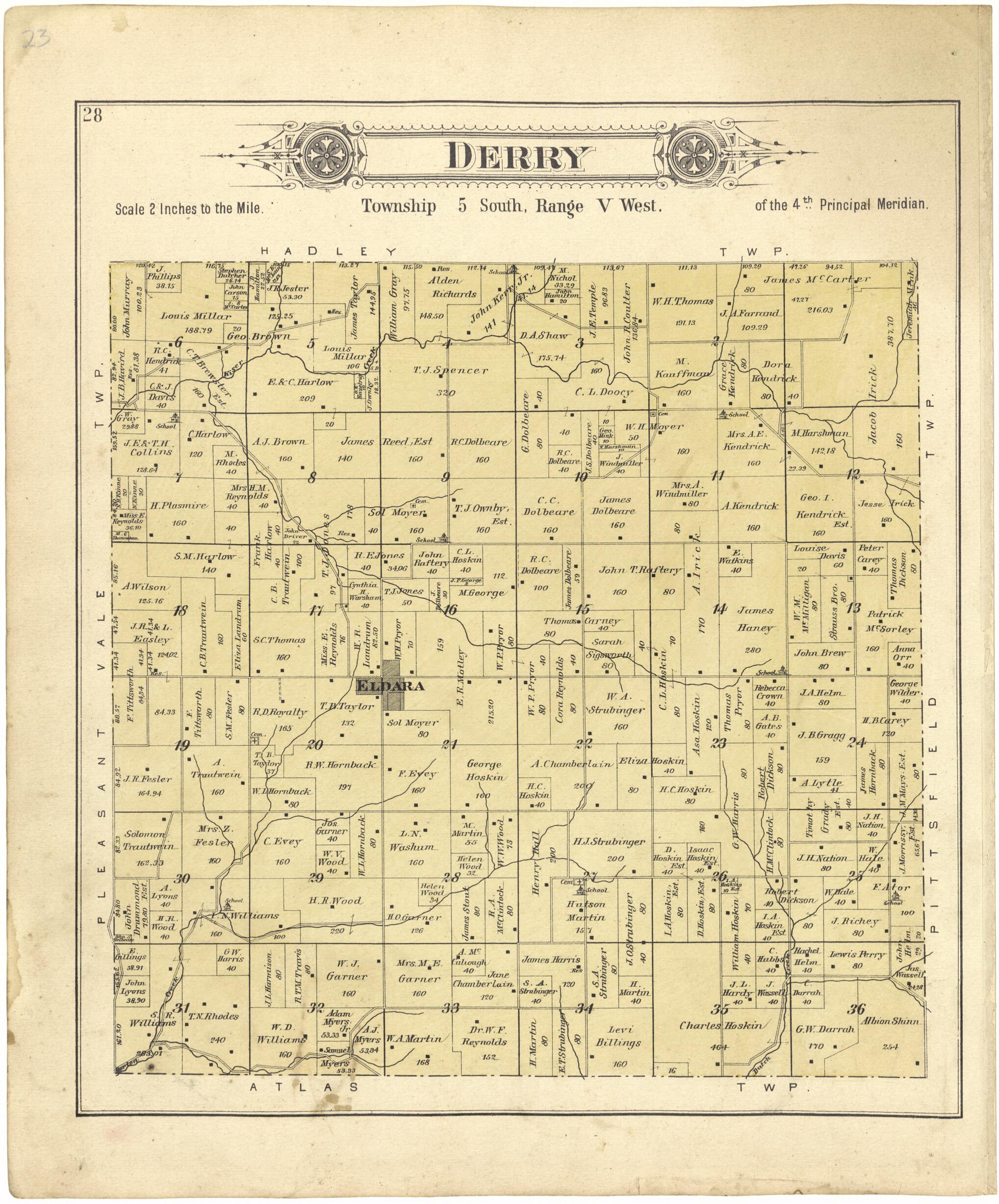 This old map of Derry from Standard Atlas of Pike County, Illinois from 1895 was created by  Geo. A. Ogle &amp; Co in 1895