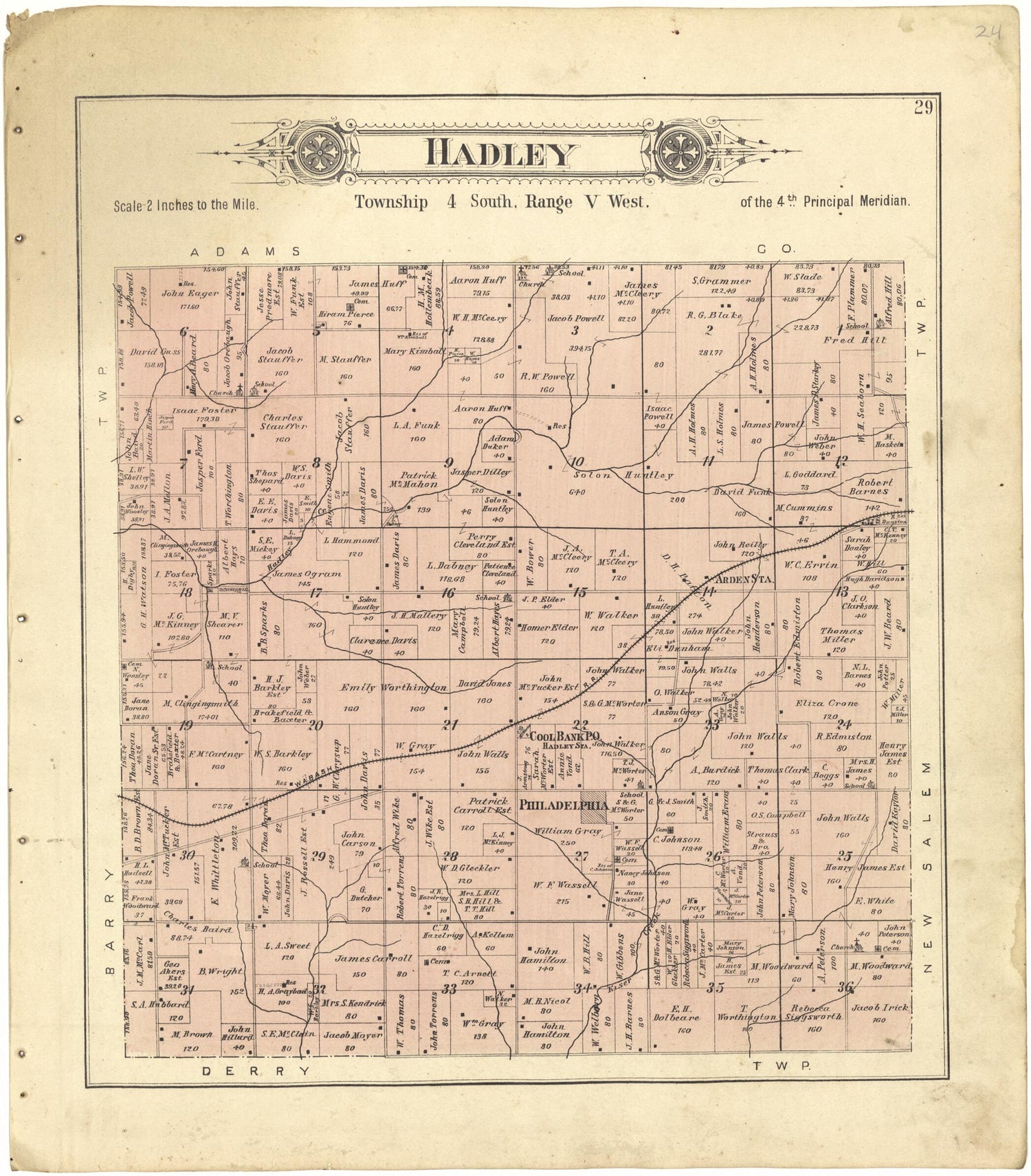 This old map of Hadley from Standard Atlas of Pike County, Illinois from 1895 was created by  Geo. A. Ogle &amp; Co in 1895