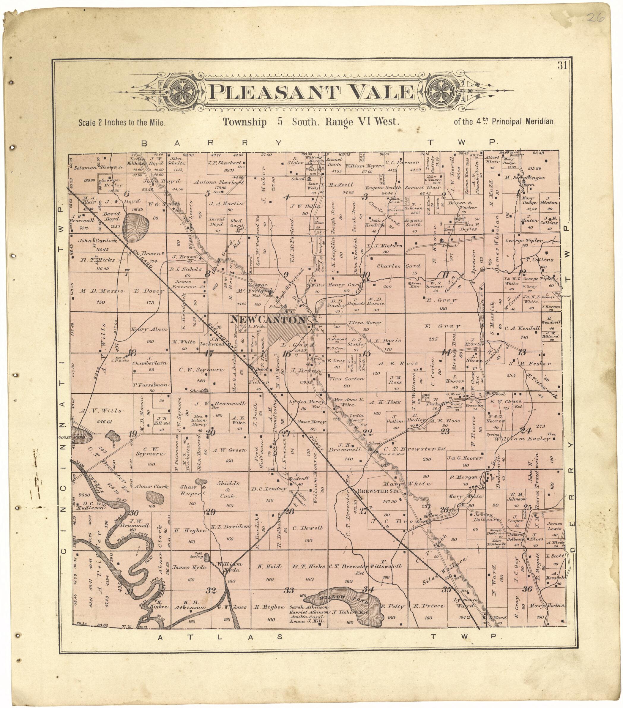 This old map of Pleasant Vale from Standard Atlas of Pike County, Illinois from 1895 was created by  Geo. A. Ogle &amp; Co in 1895