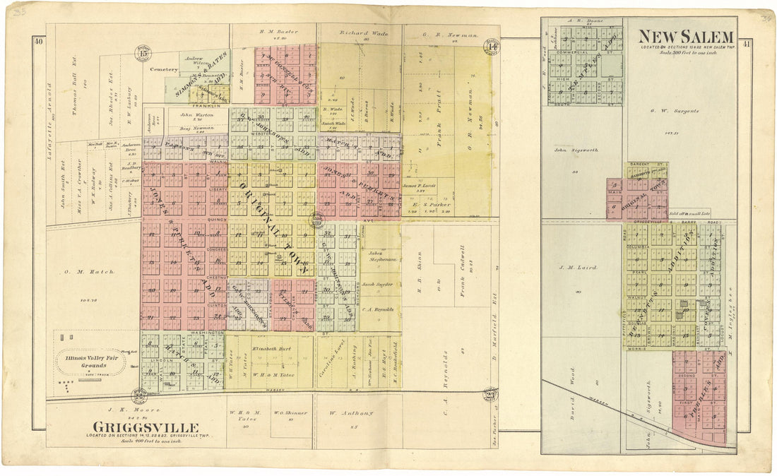 This old map of Griggsville; New Salem from Standard Atlas of Pike County, Illinois from 1895 was created by  Geo. A. Ogle &amp; Co in 1895