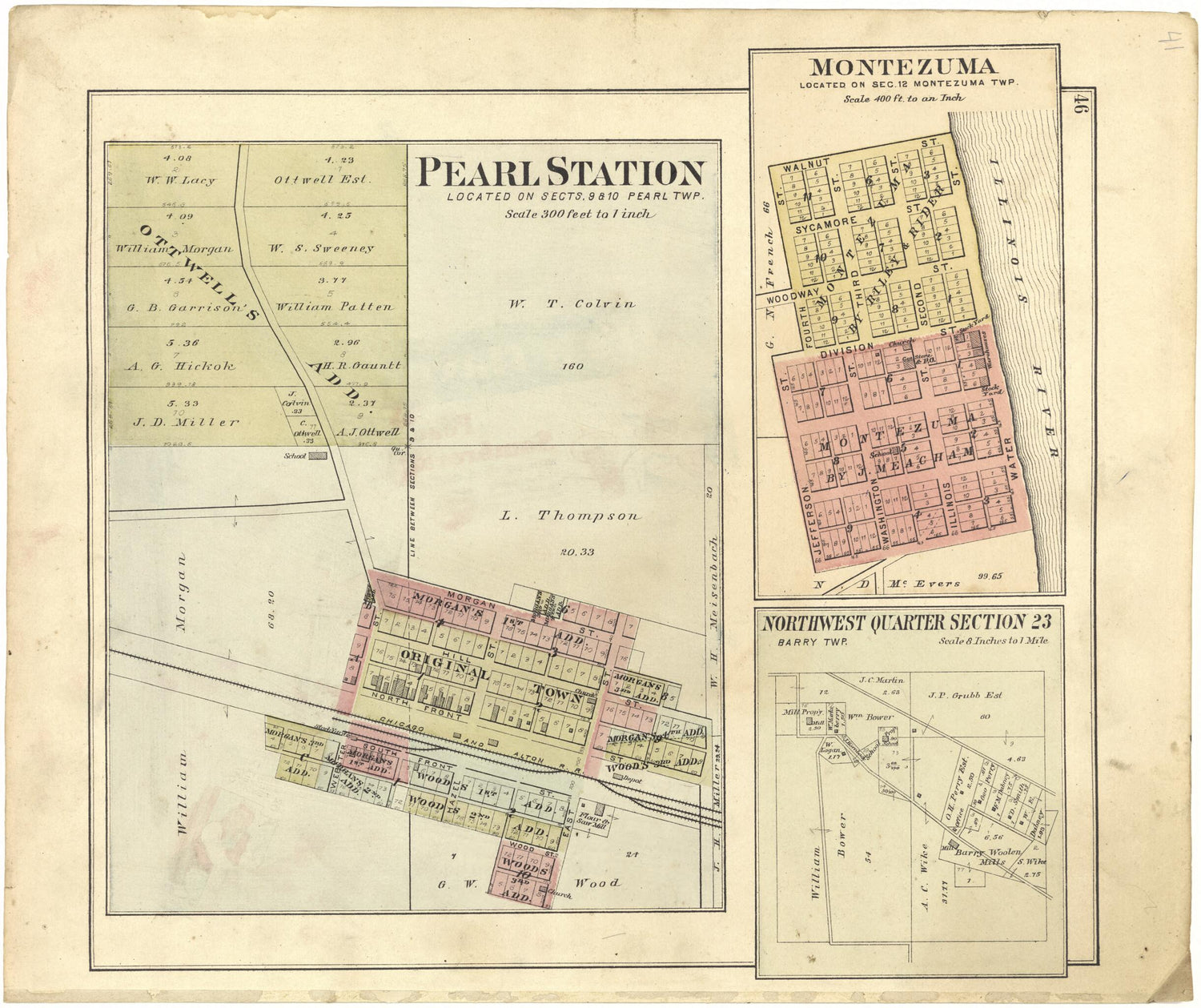 This old map of Pearl Station; Montezuma; Northwest Quarter Section 23 from Standard Atlas of Pike County, Illinois from 1895 was created by  Geo. A. Ogle &amp; Co in 1895