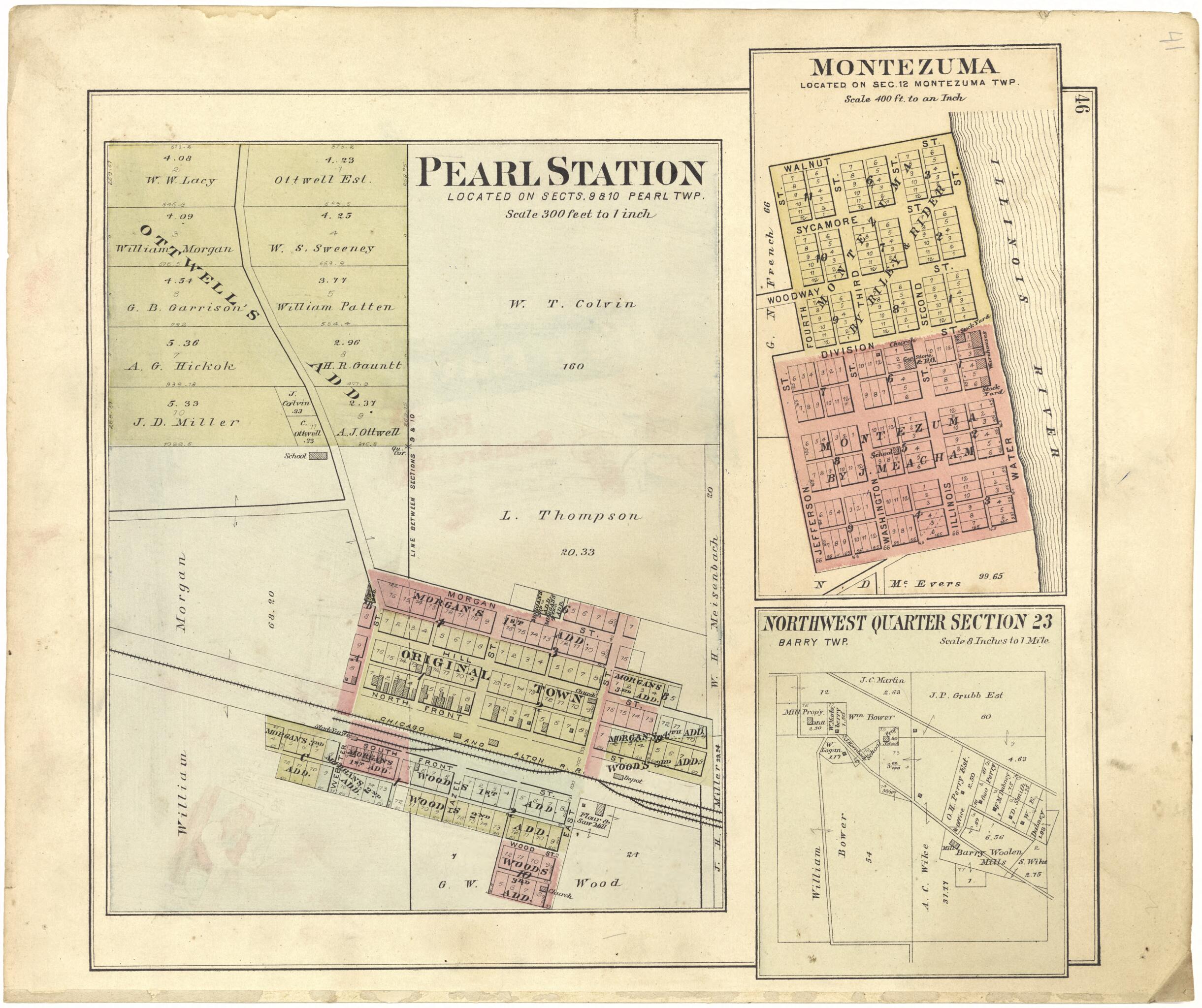 This old map of Pearl Station; Montezuma; Northwest Quarter Section 23 from Standard Atlas of Pike County, Illinois from 1895 was created by  Geo. A. Ogle &amp; Co in 1895