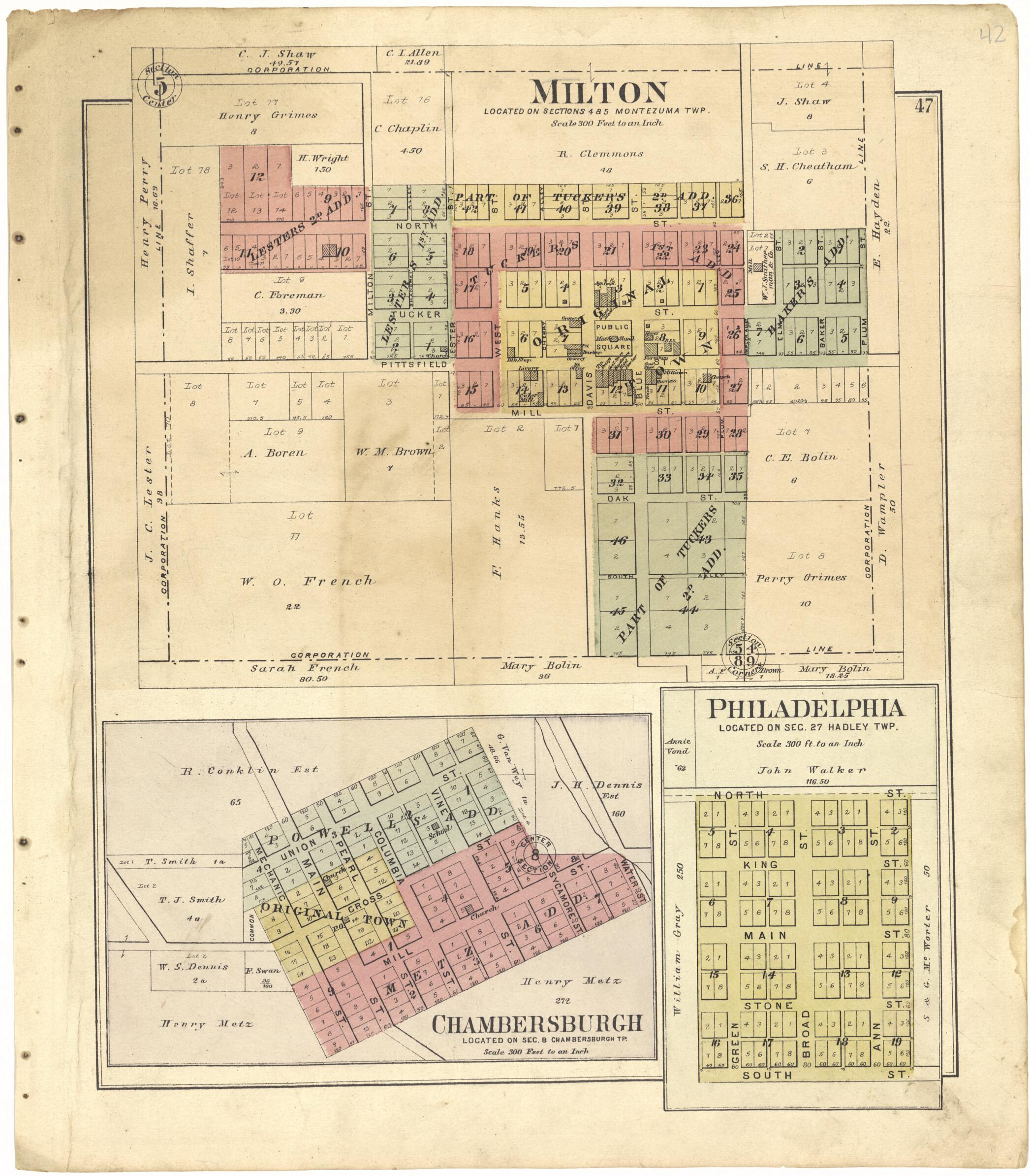 This old map of Milton; Chambersburgh; Philadelphia from Standard Atlas of Pike County, Illinois from 1895 was created by  Geo. A. Ogle &amp; Co in 1895