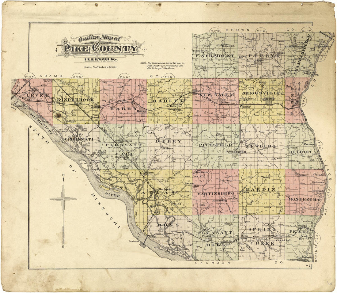 This old map of Outline Map of Pike County, Illinois from Standard Atlas of Pike County, Illinois from 1895 was created by  Geo. A. Ogle &amp; Co in 1895