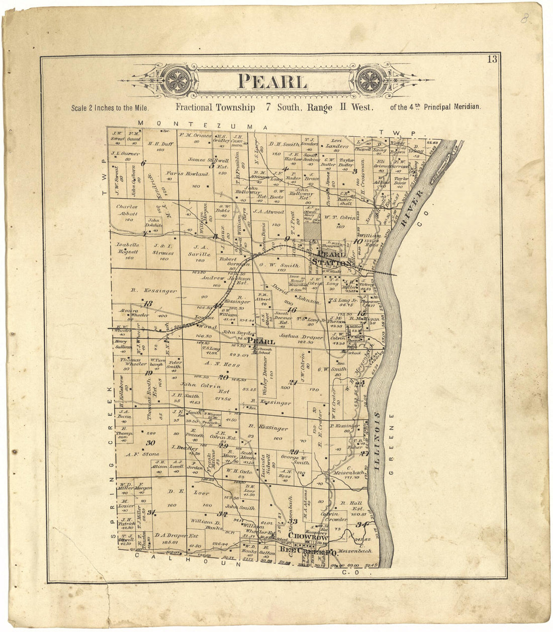 This old map of Pearl from Standard Atlas of Pike County, Illinois from 1895 was created by  Geo. A. Ogle &amp; Co in 1895