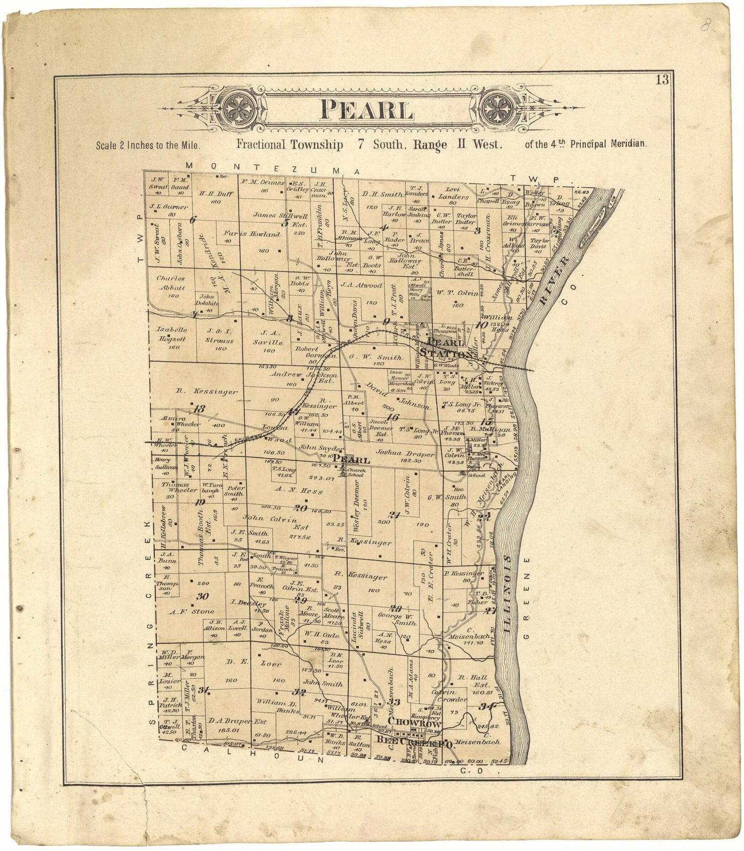 This old map of Pearl from Standard Atlas of Pike County, Illinois from 1895 was created by  Geo. A. Ogle &amp; Co in 1895