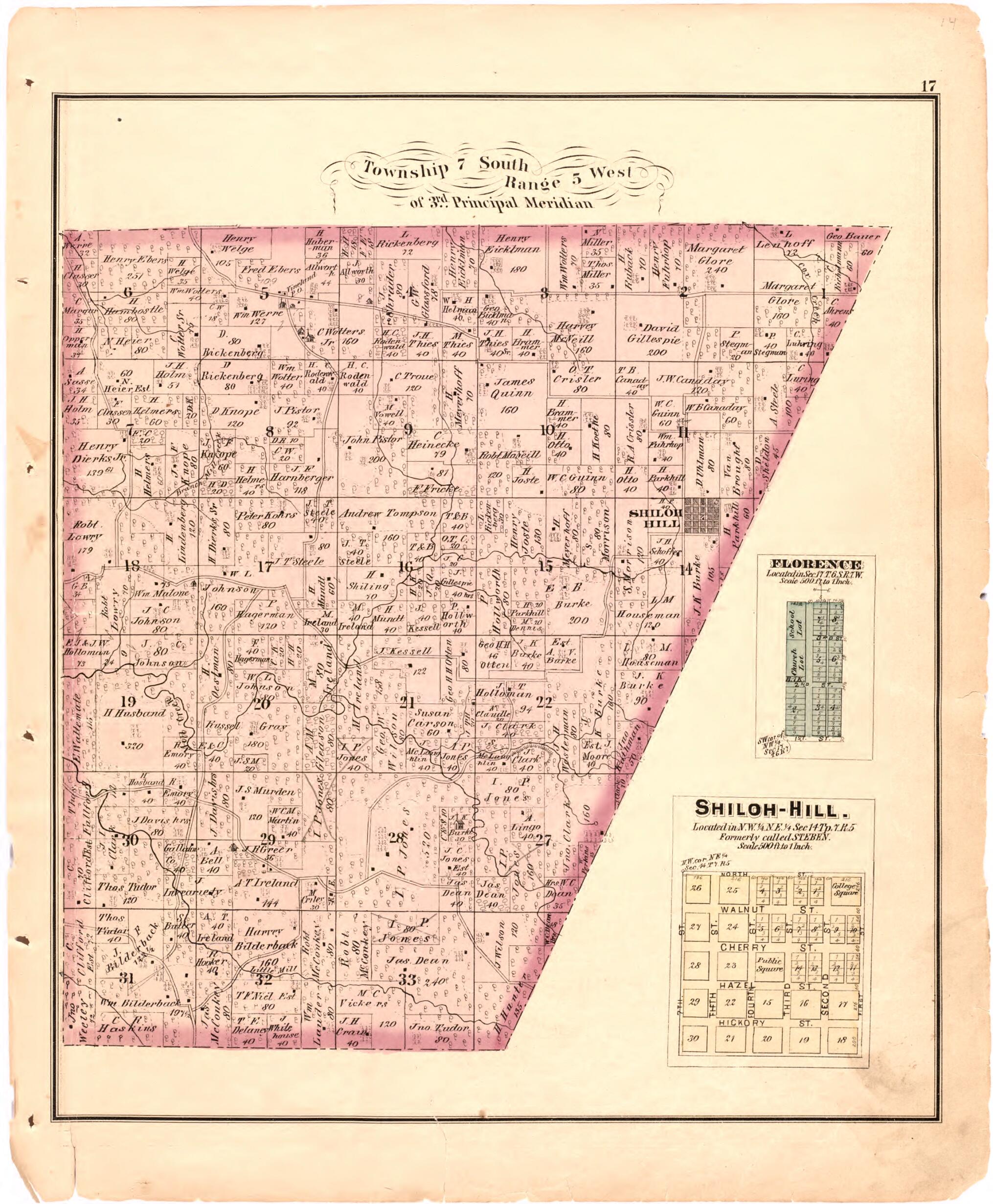 This old map of Township 7 South Range 5 West of 3rd Principal Meridian from Illustrated Historical Atlas of Randolph Co., Illinois from 1875 was created by  W.R. Brink &amp; Co in 1875