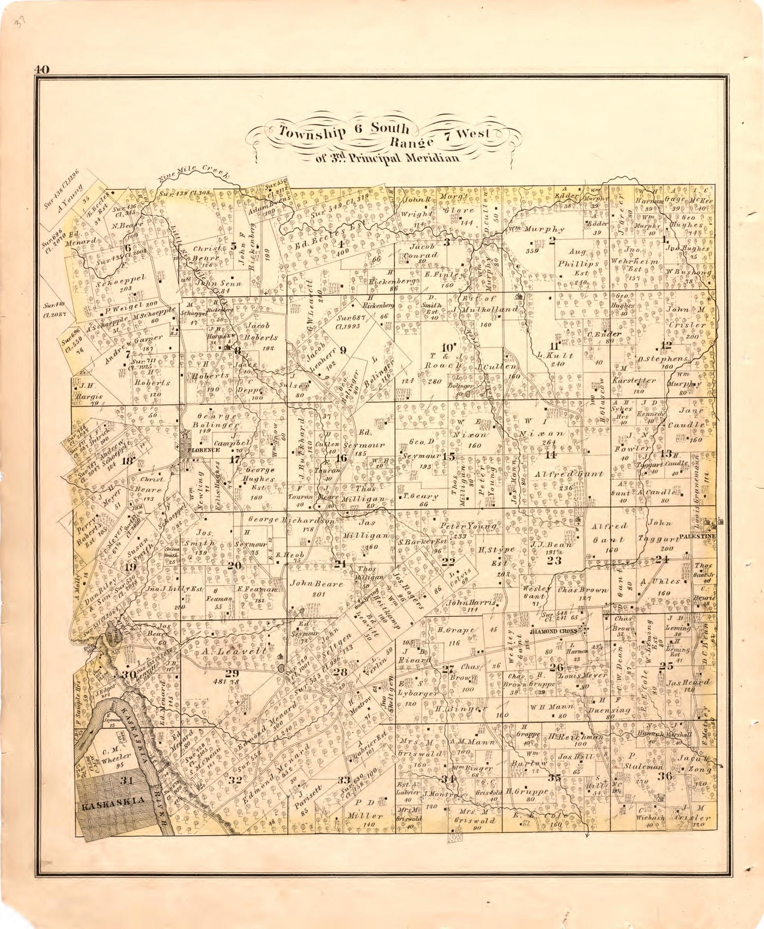 This old map of Township 6 South Range 7 West of 3rd Principal Meridian from Illustrated Historical Atlas of Randolph Co., Illinois from 1875 was created by  W.R. Brink &amp; Co in 1875