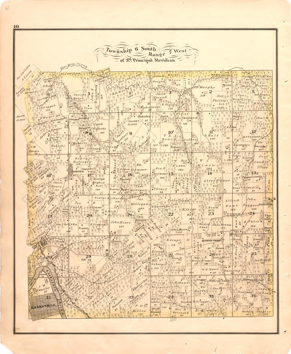 Township 6 South Range 7 West of 3rd Principal Meridian from Illustrated Historical Atlas of Randolph Co., Illinois 1875 by Relic Map Company