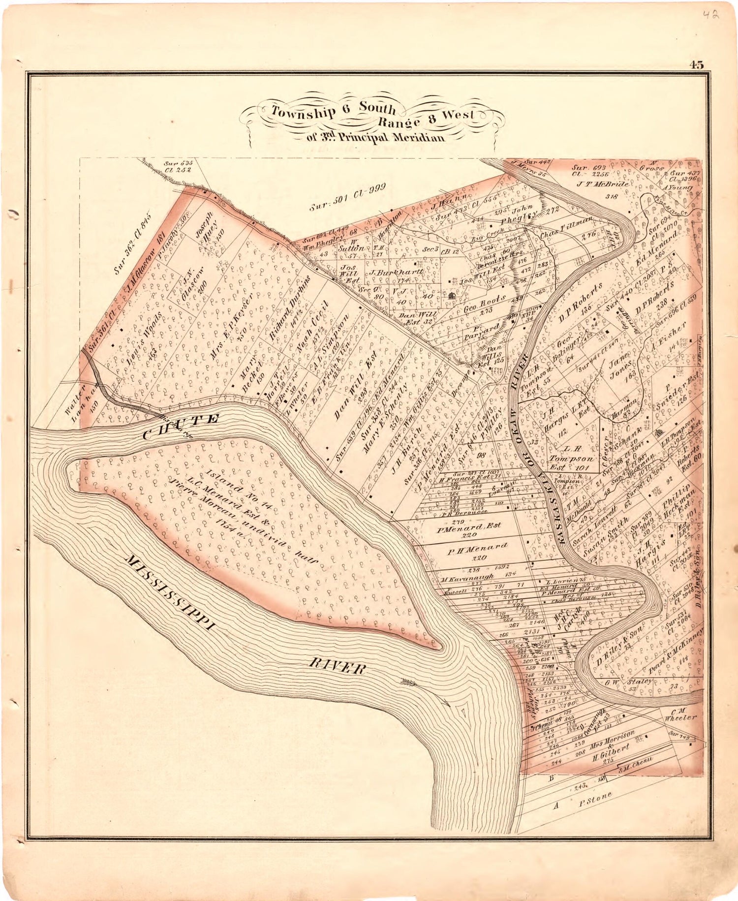 This old map of Township 6 South Range 8 West of 3rd Principal Meridian from Illustrated Historical Atlas of Randolph Co., Illinois from 1875 was created by  W.R. Brink &amp; Co in 1875