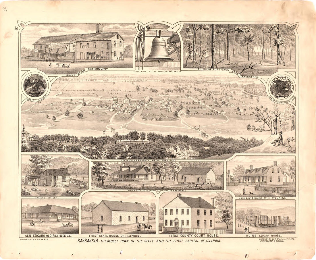 This old map of Kaskaskia, the Oldest Town In the State and the First Capitol of Illinois from Illustrated Historical Atlas of Randolph Co., Illinois from 1875 was created by  W.R. Brink &amp; Co in 1875