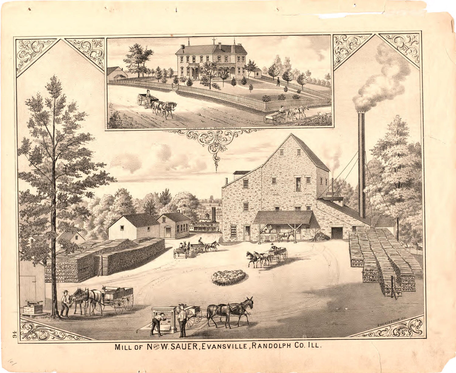 This old map of Mill of N and W Sauer, Evansville, Randolph Co. Ill. from Illustrated Historical Atlas of Randolph Co., Illinois from 1875 was created by  W.R. Brink &amp; Co in 1875