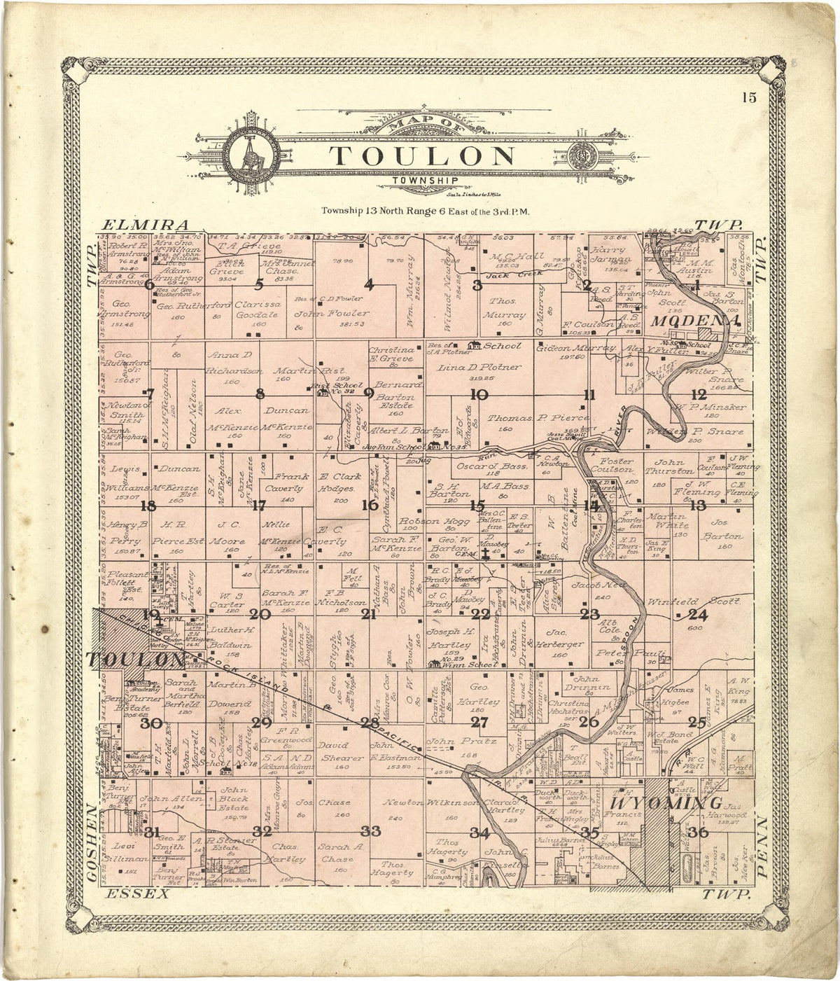 Map of Toulon Township from Standard Atlas of Stark County, Illinois 1907 by Relic Map Company