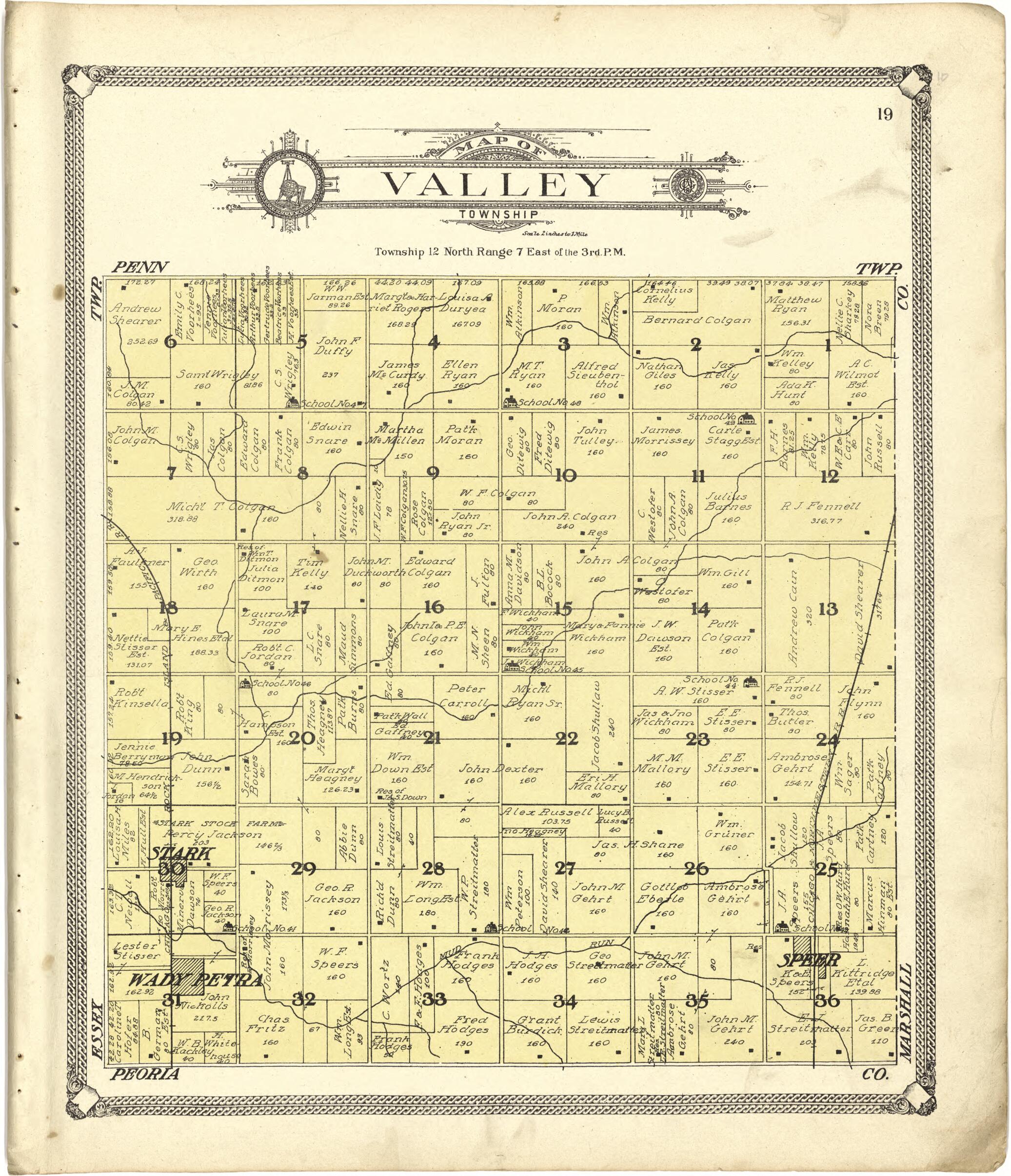 This old map of Map of Valley Township from Standard Atlas of Stark County, Illinois from 1907 was created by  Geo. A. Ogle &amp; Co in 1907