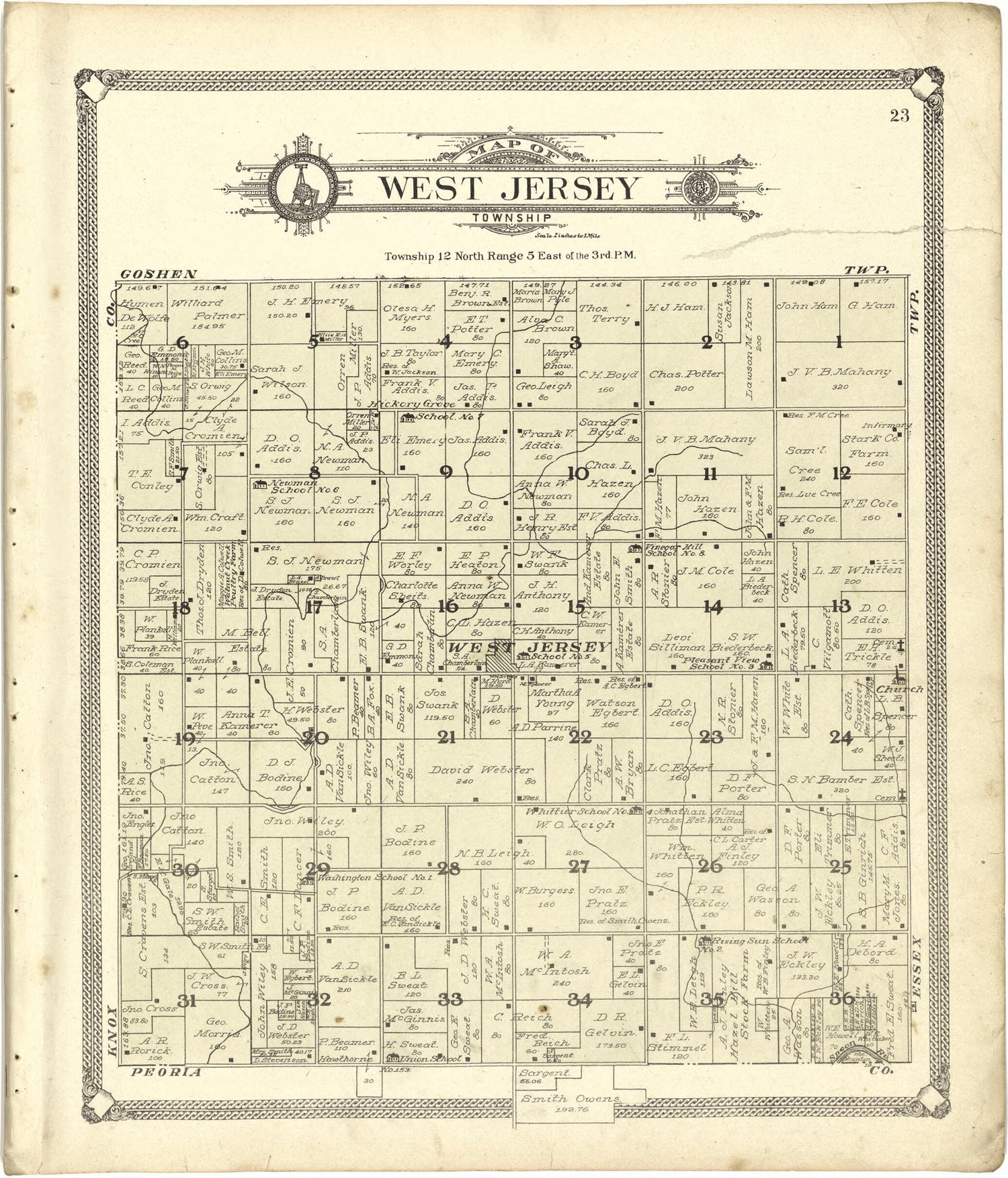 This old map of Map of West Jersey Township from Standard Atlas of Stark County, Illinois from 1907 was created by  Geo. A. Ogle &amp; Co in 1907